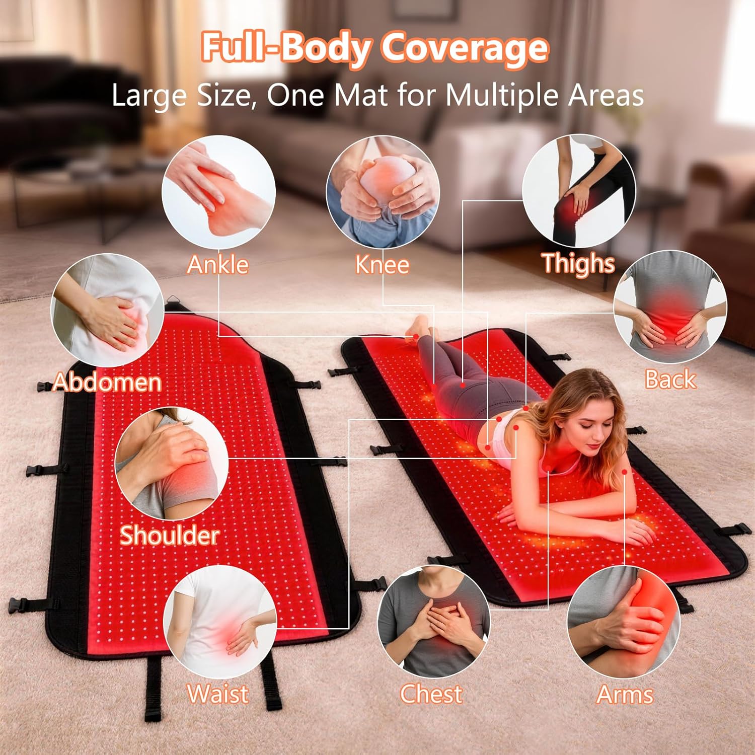 HomeCare 2026 Red Light Therapy for Body, 74.8" × 35" Full Body Red Light Therapy Mat with 2704 LEDs, 660nm & 850nm Dual Wavelength, TPU Material, Hangable, Timer & Adjustable Intensity - Image 3