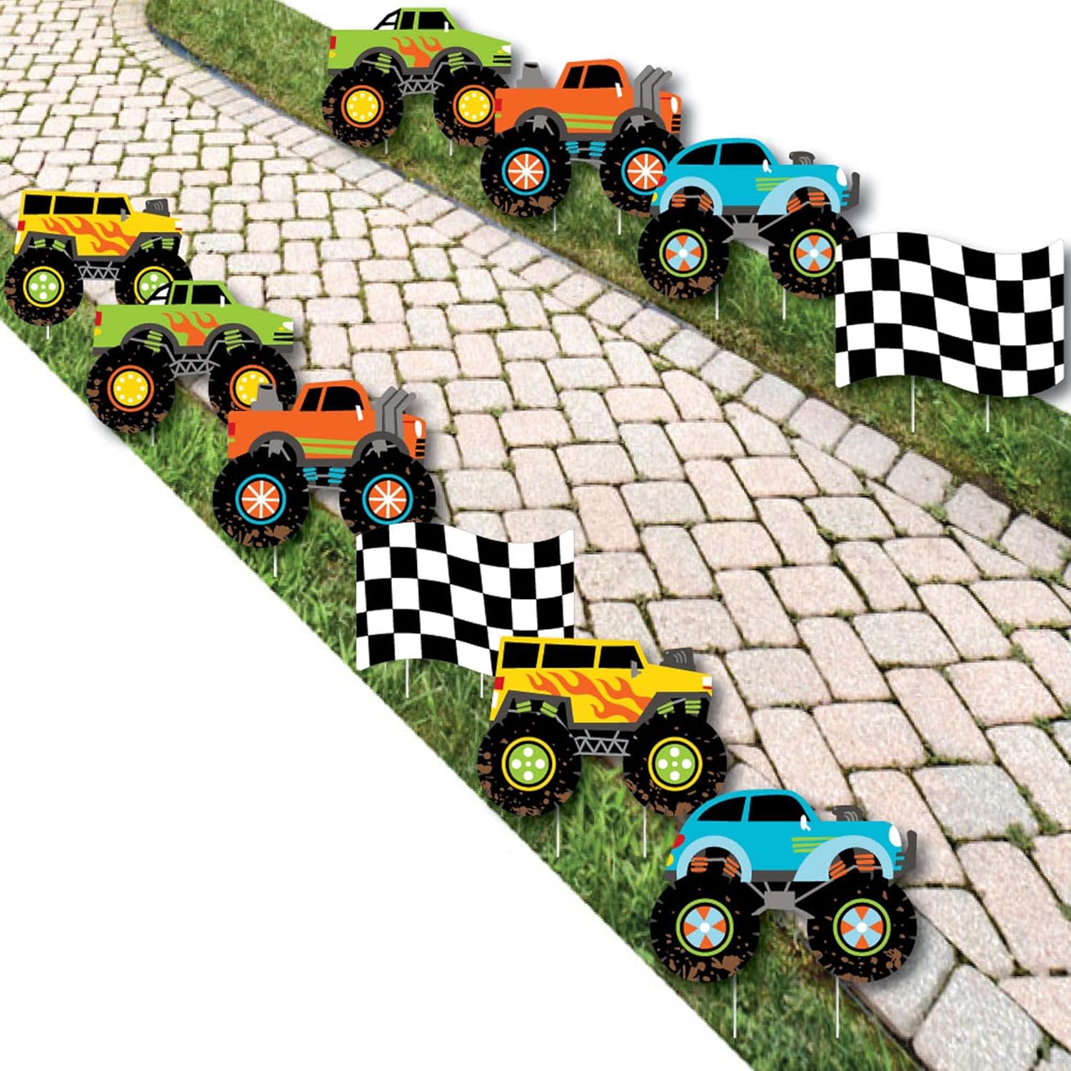 Big Dot of Happiness Smash and Crash - Monster Truck - Lawn Decorations - Outdoor Boy Birthday Party Yard Decorations - 10 Piece