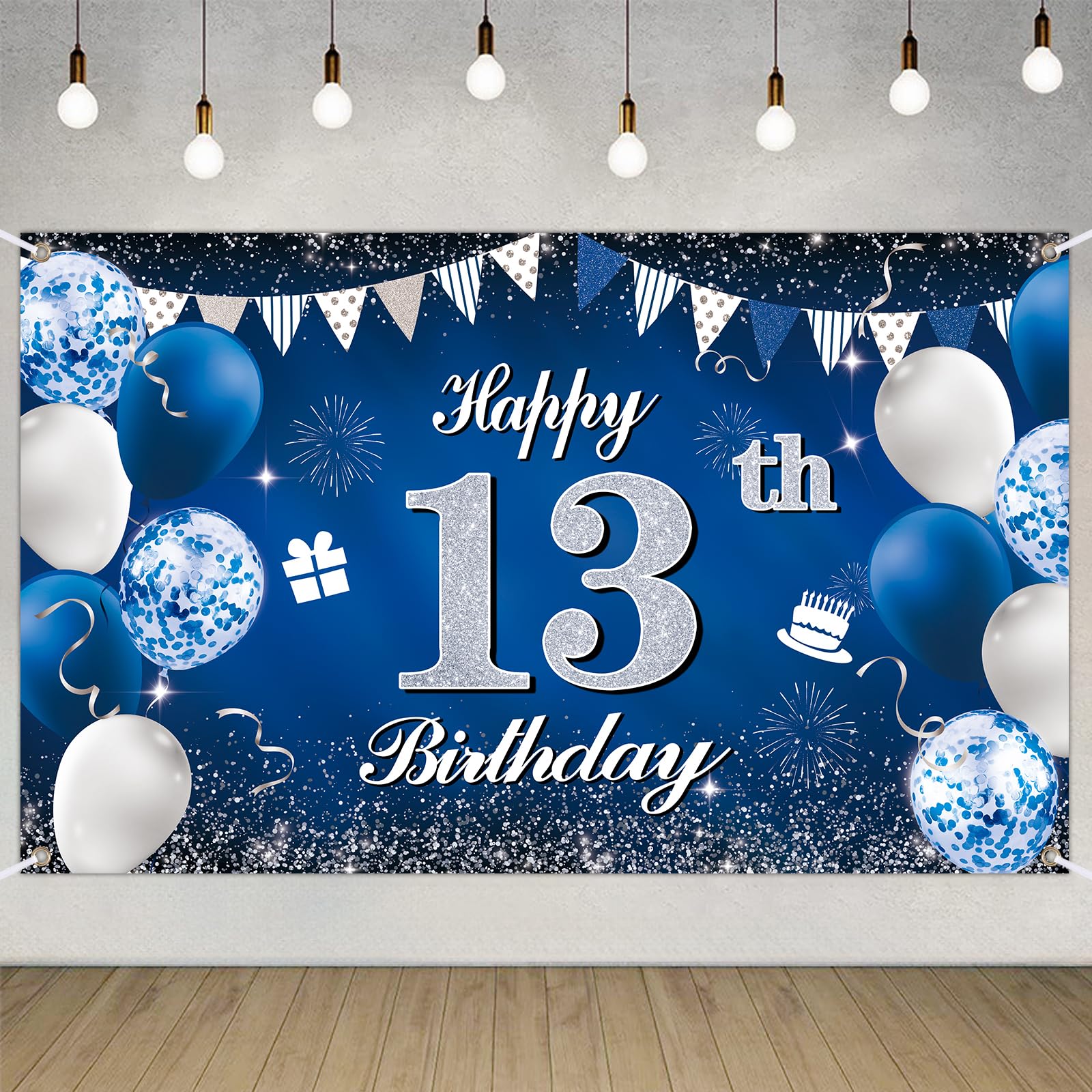 Happy 13th Birthday Decorations Blue Birthday Banner for Party Backdrop for Men Women Party Decoration Supplies