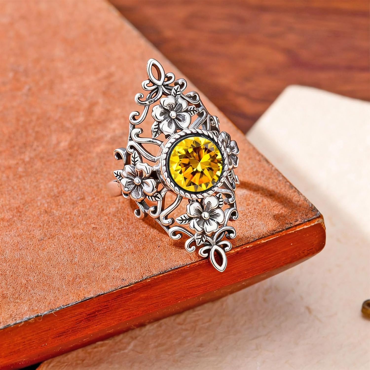 12 Birthstone Rings for Women, Sterling Silver Victorian Filigree Ring Collection, Antique Jewelry Romantic Gift for Birthday, Valentine‘s Day