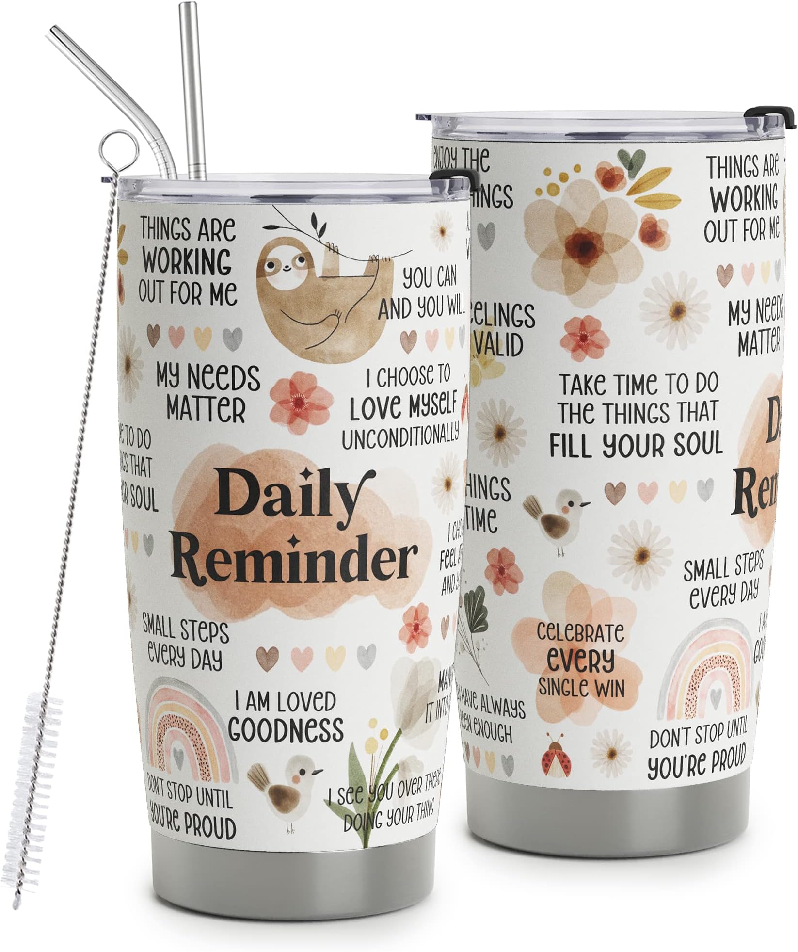 Positive Daily Affirmations For Women - Positive Thoughts Travel Mug - Inspirational Gifts - Mental Health Gift - Stainless Steel Tumbler 20oz