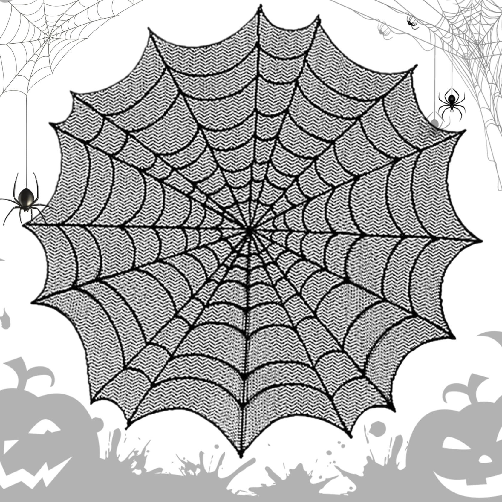 Halloween Spiderweb Tablecloth, 50 Inch Hollow-Out Black Lace Tablecloth, Washable Halloween Table Cloth for Halloween Party, Easter, Fireplace Black Lace Tablecloth Spider Web Table Cloth Spiderweb