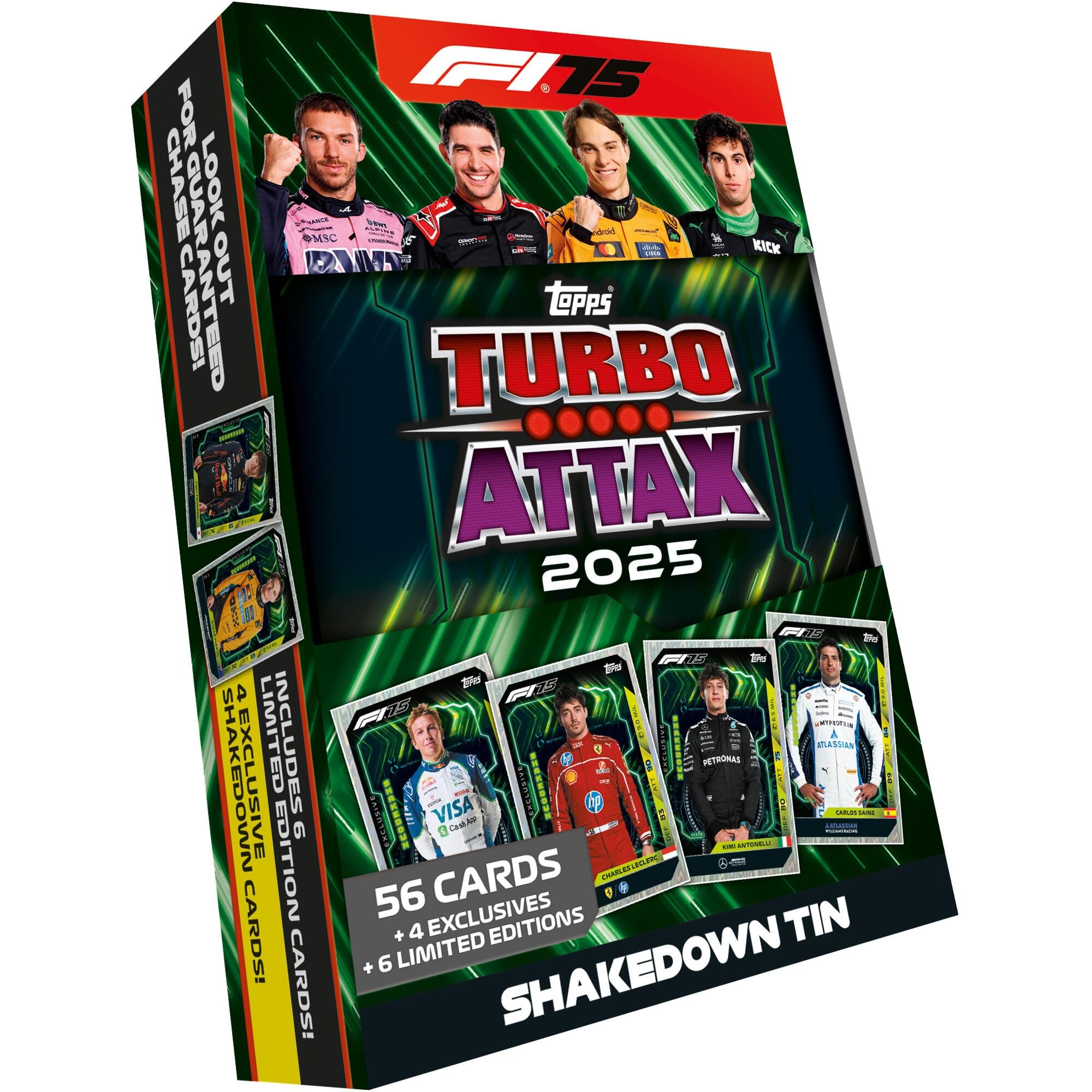 Topps Turbo Attax Formula 1 2025 – Boîte aléatoire – Contient 66 cartes dont 6 LE et 4 cartes exclusives