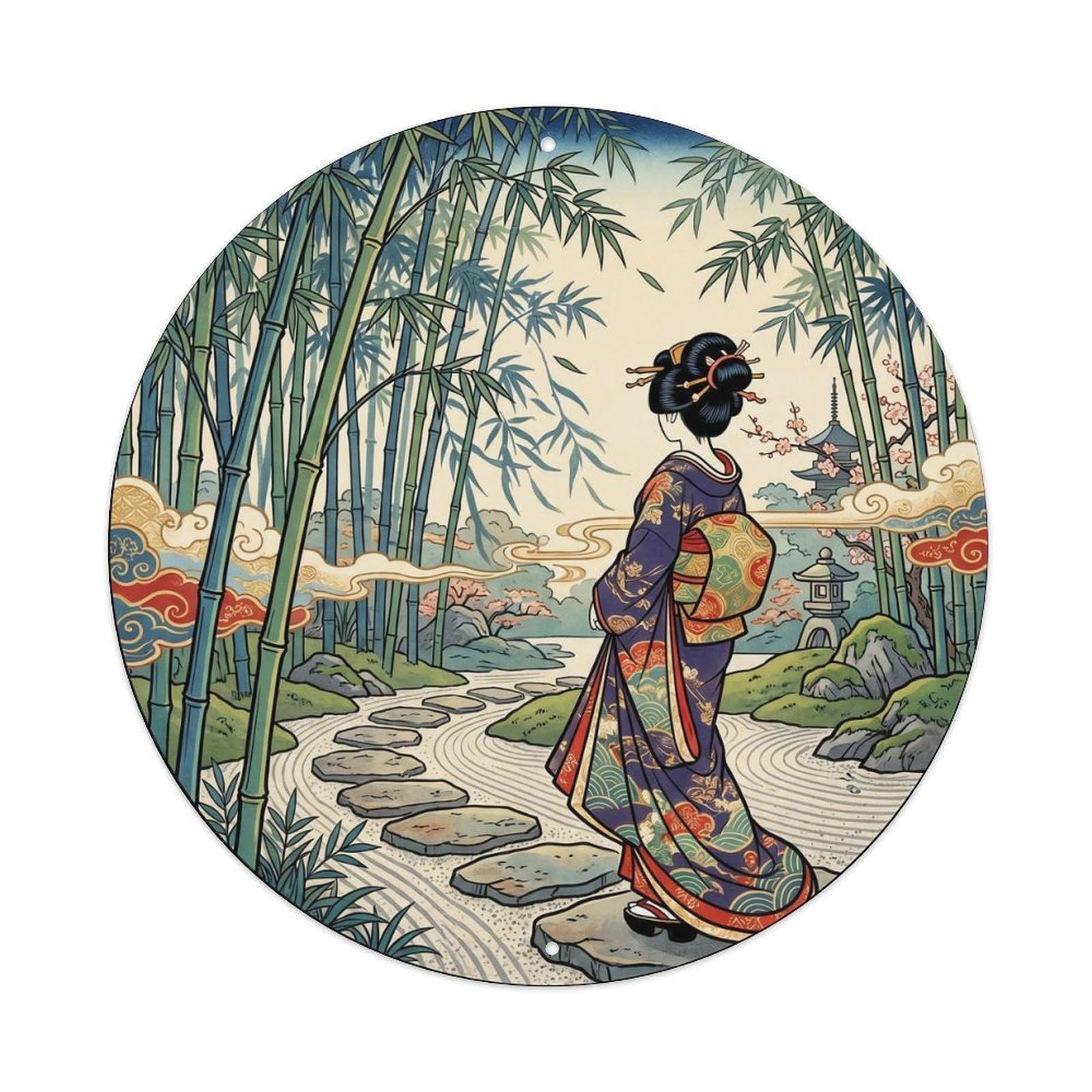 Japanese Geisha Bamboo Shadows Swaying Grace Metal Tin Sign