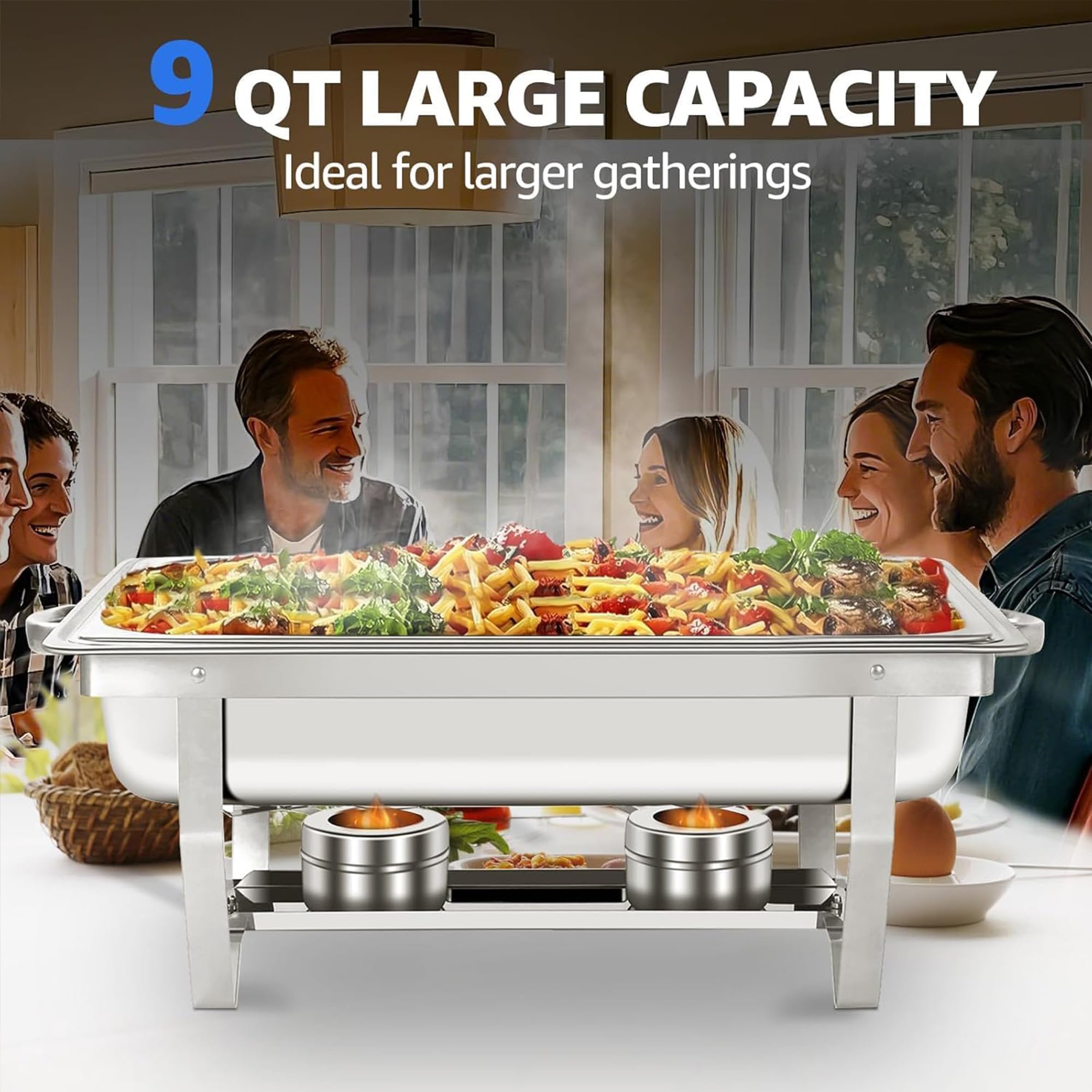 Juego de 2 sartenes de 8,5 L, calentador de alimentos para fiestas, catering, servicio de bufé, ideal para eventos, cumpleaños, restaurantes