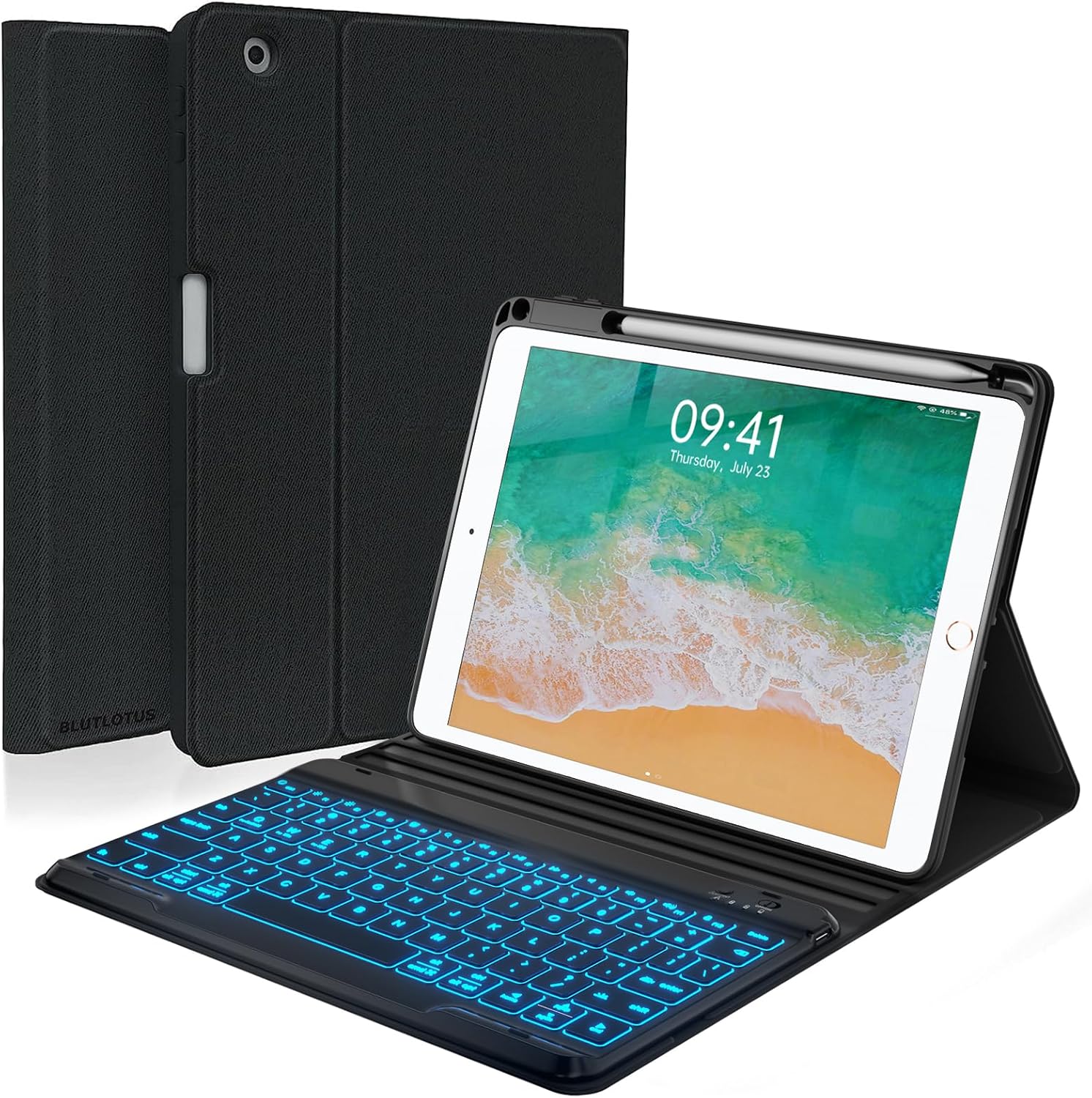 BLUTLOTUS Keyboard case for iPad 5th/6th Generation 2017/2018, 9.7 Inch iPad Air 2 Case, Removable Wireless Backlit Detachable Keyboard, Folio Smart Cover(Black) Classic for iPad 5th/6th/Air 2 Black