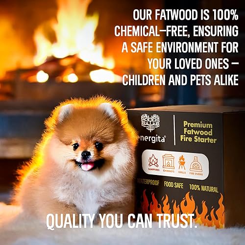 Miniatura 4 de ENERGITA Palitos de iniciación de incendios Fatwood de alta calidad, 100% totalmente naturales, 125 palos  Arrancadores de fuego para chimenea