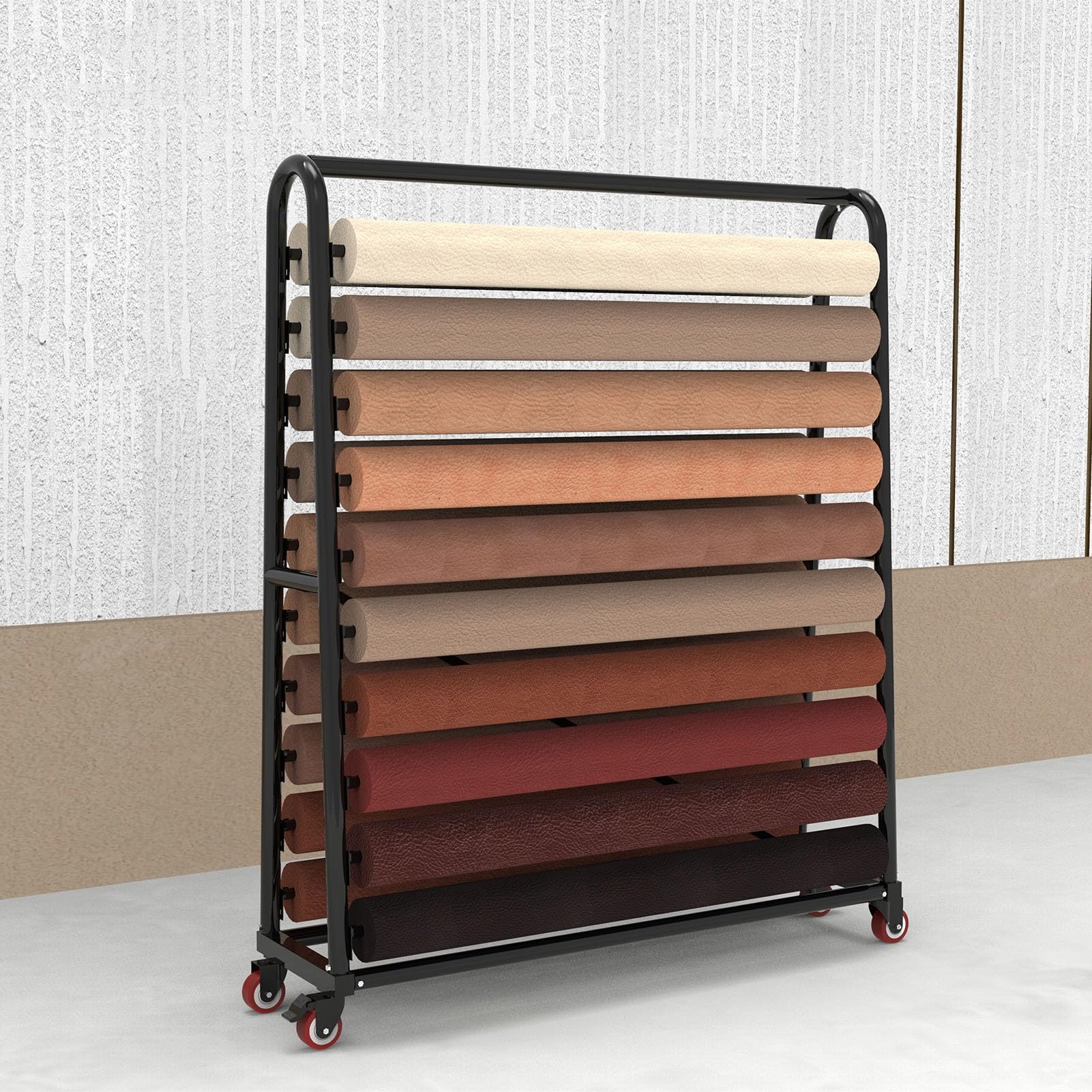 JevLoN Commercial Fabric Roll Storage Rack, Double Sided Vinyl Wrap Film Holder, 20 Adjustable Hanging Rod, Movable Car Color Change Film/Window Film/Wallpaper Rolls Display Rack(180x45x170cm)