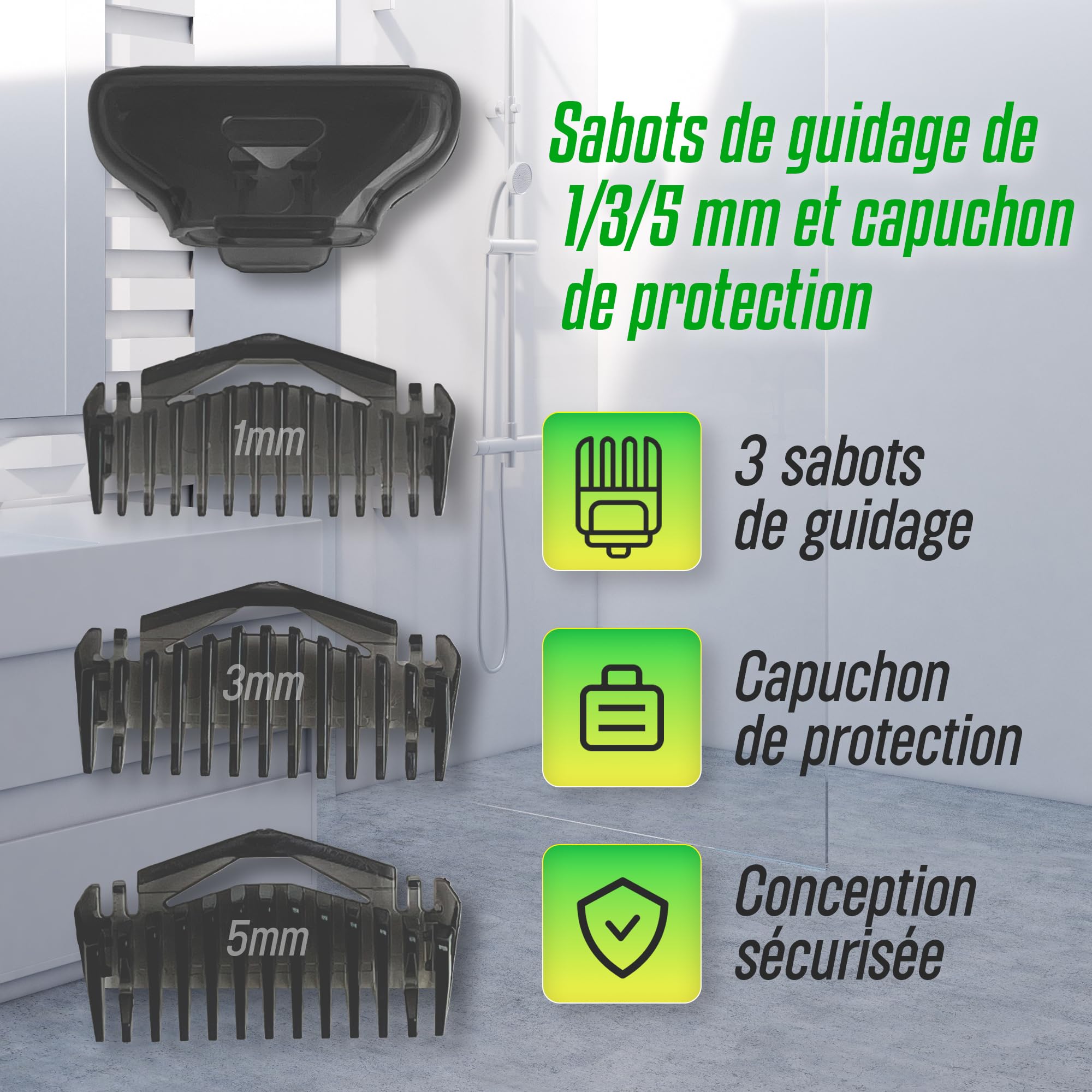 Kit de 4 Lames + 3 Sabots Guide + 1 Étui Compatible avec OneBlade – Ensemble de Rechange pour Rasoir Barbe et Corps – Rasage Précis, Doux et Sans Irritation – Facile à Installer et à Nettoyer