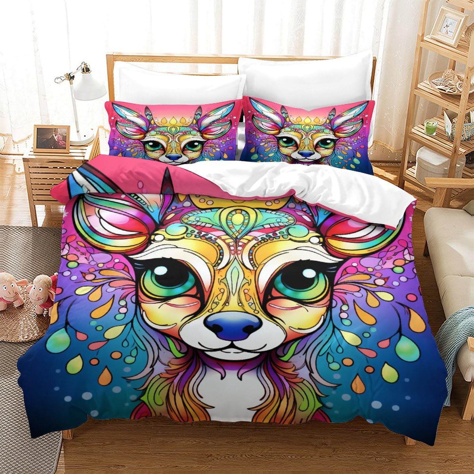 Stampato in 3D Pronipote tibetano Copertina Stampata Microfibra Disegnata Biancheria Da Letto Stile Morbido Set 3 Pezzi,King（220x240cm）, Per Adolescenti E Adulti