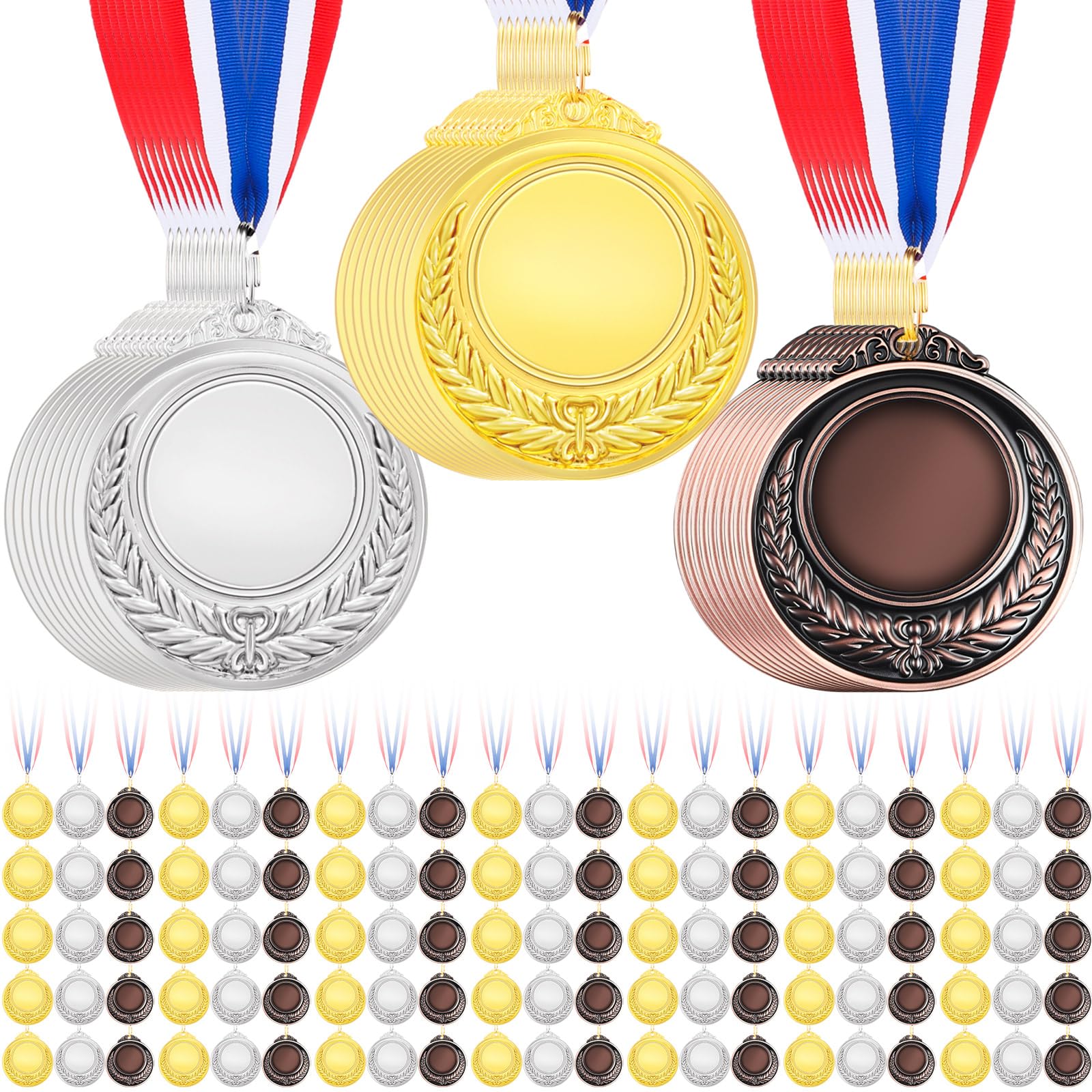 Kigeli Medallas de premio en blanco con cintas para el cuello, diseña tu propio kit de medallas, medallas de animación, trofeo de participación, medallas ganadoras de metal, premio para niños y