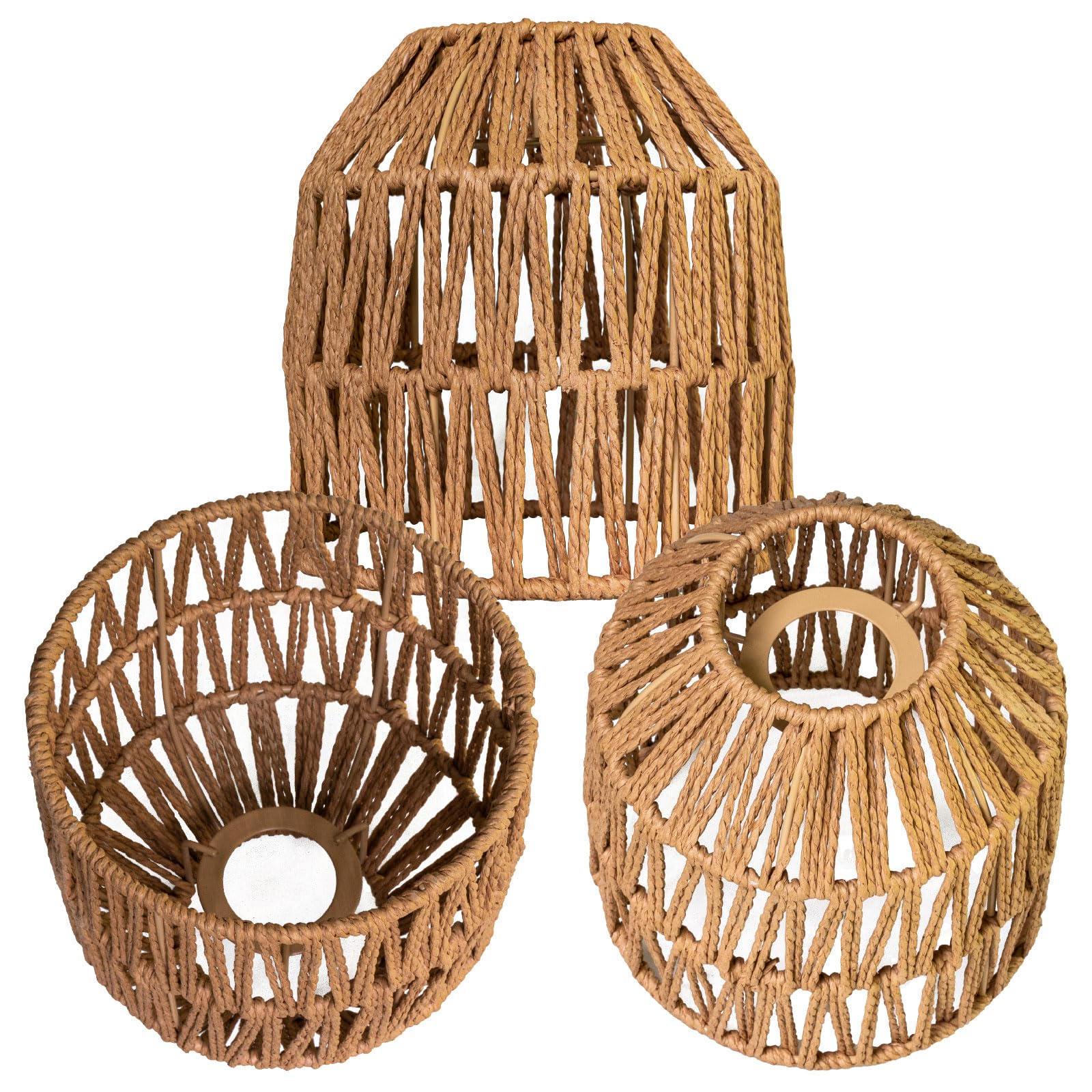 Pequeñas pantallas de ratán para lámpara de techo, color marrón, 3 unidades