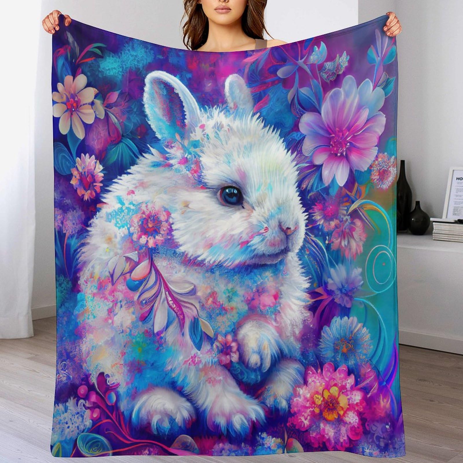Couverture lapin en flanelle 100x130 cm pour lit et canapé
