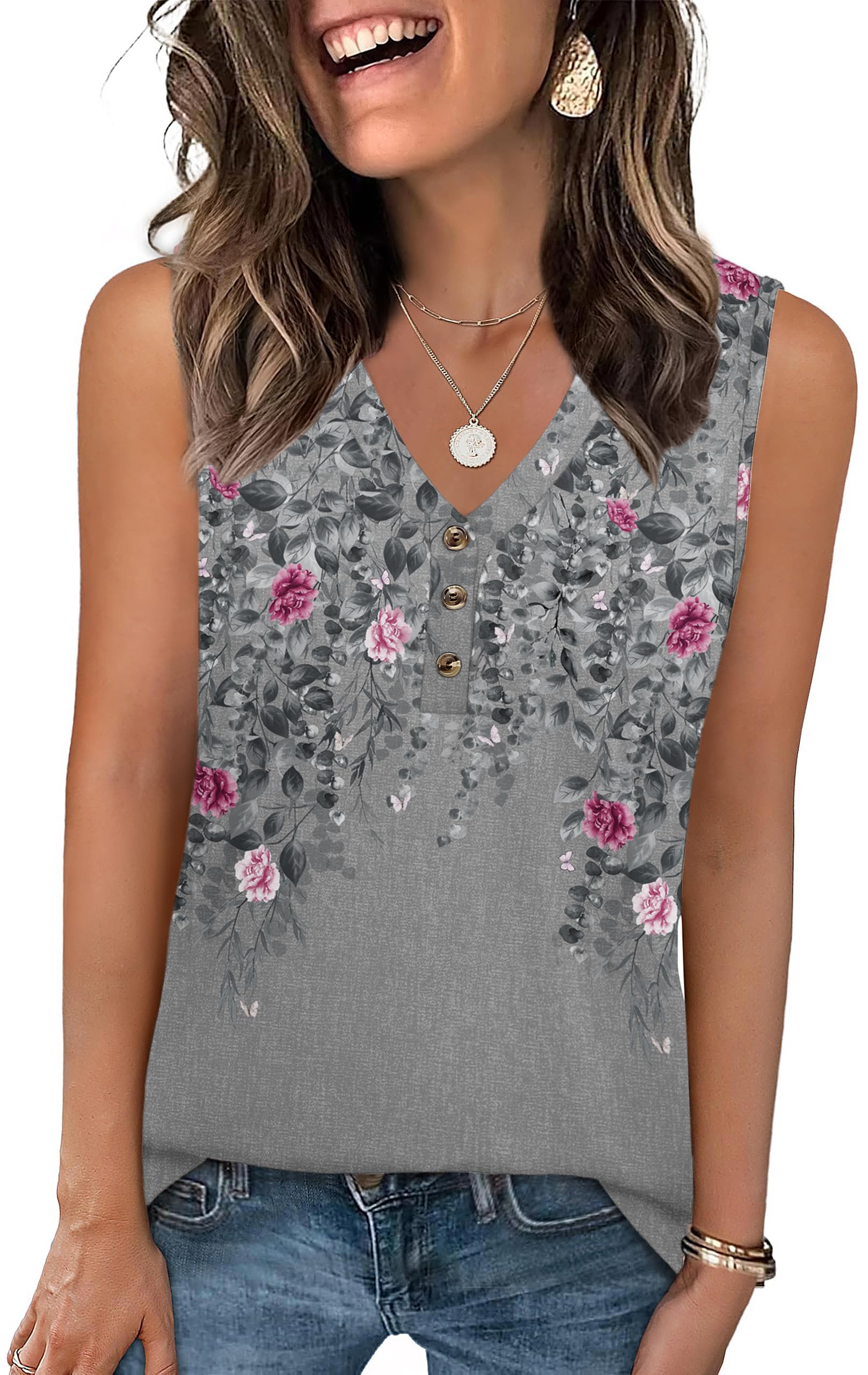Zeagoo Tank Tops for Women 2026 Summer Top Henley Shirts Dressy Casual Loose Fit V-Neck Button Down Sleeveless