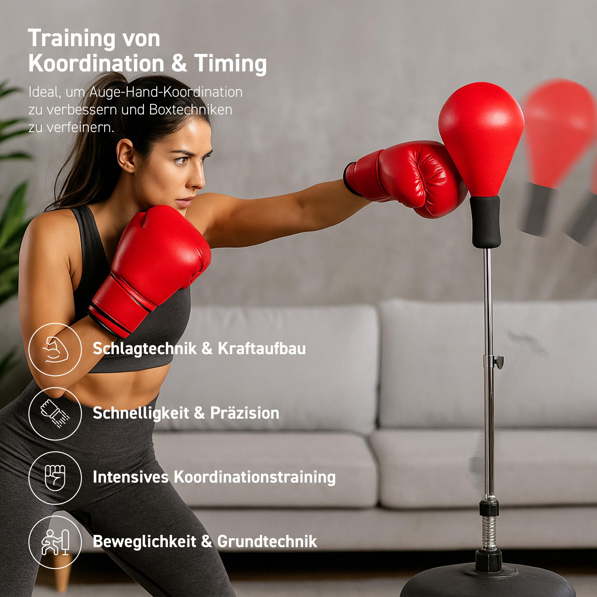 MSPORTS Punchingball Premium Boxstand I Höhenverstellbarer Standbox-Trainer inkl. Boxbirne 110-150 cm I Box Ständer Standboxtrainer für Boxing Workout