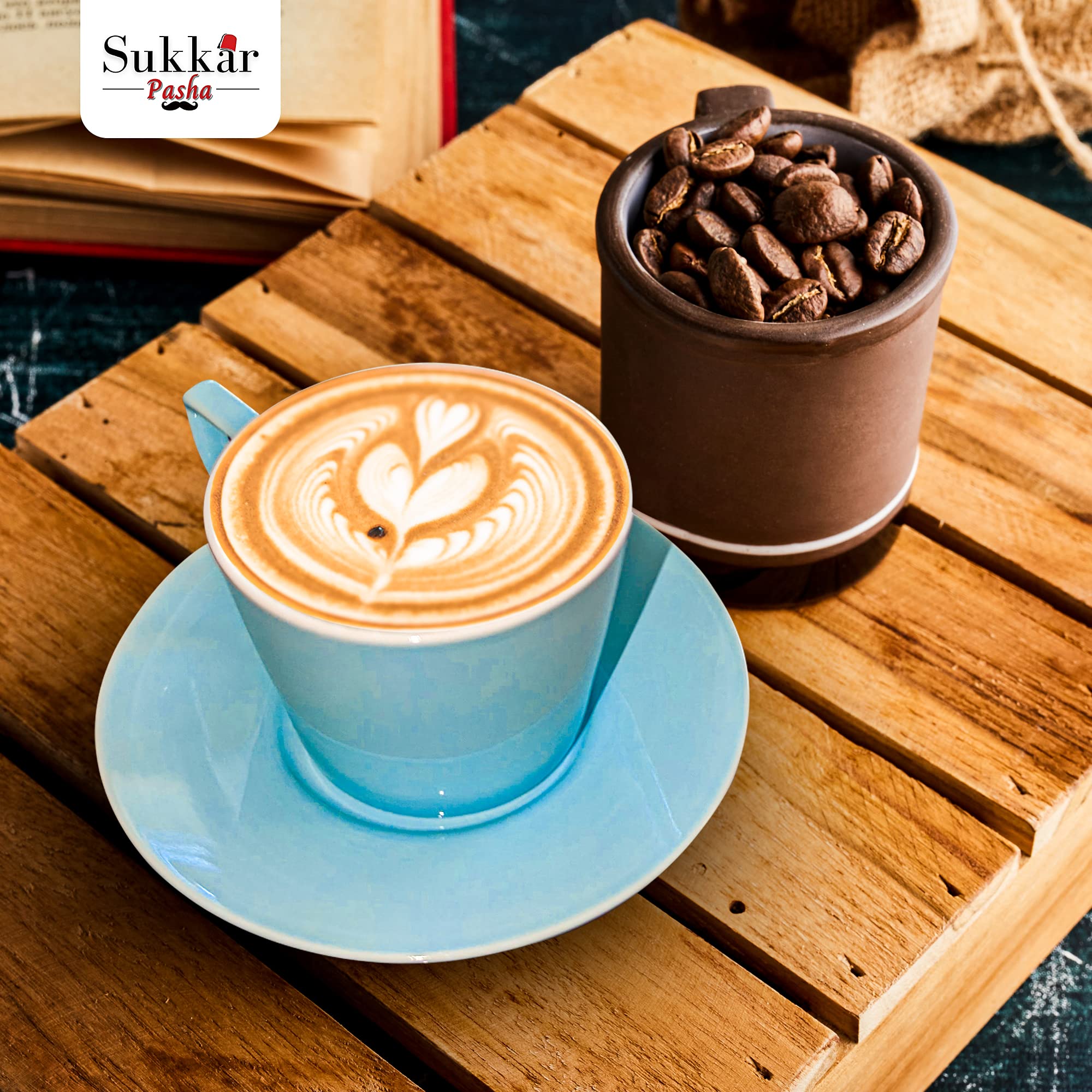 Sukkar Pasha 8 oz Cappuccino Cup Set with Saucers, Espresso Coffee Cups, Latte Macchiato – 8-Piece Multicolored assorted Coffee Cup Mug Set with gift box– Professional-Grade Porcelain