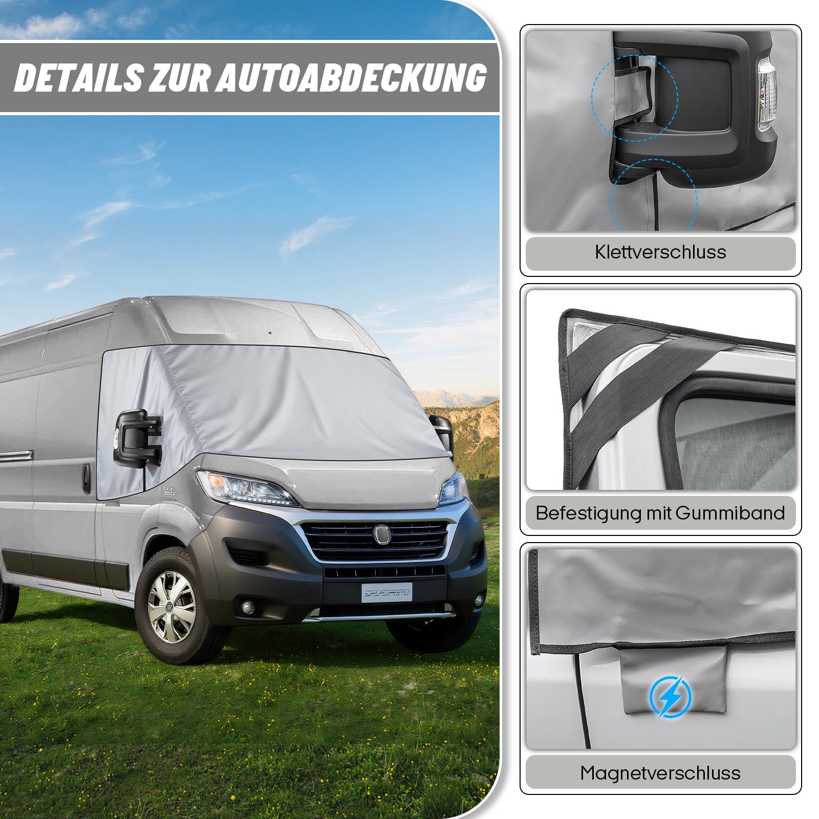 Wohnmobil Thermoschutz Abdeckung, Leder Frontscheibenabdeckung, Wasserdicht & Kalt Staub Schutz Sonnenschutz, Scheibenabdeckung für FI-AT Du-cato, Jum-per, BO-xer 2006–2025