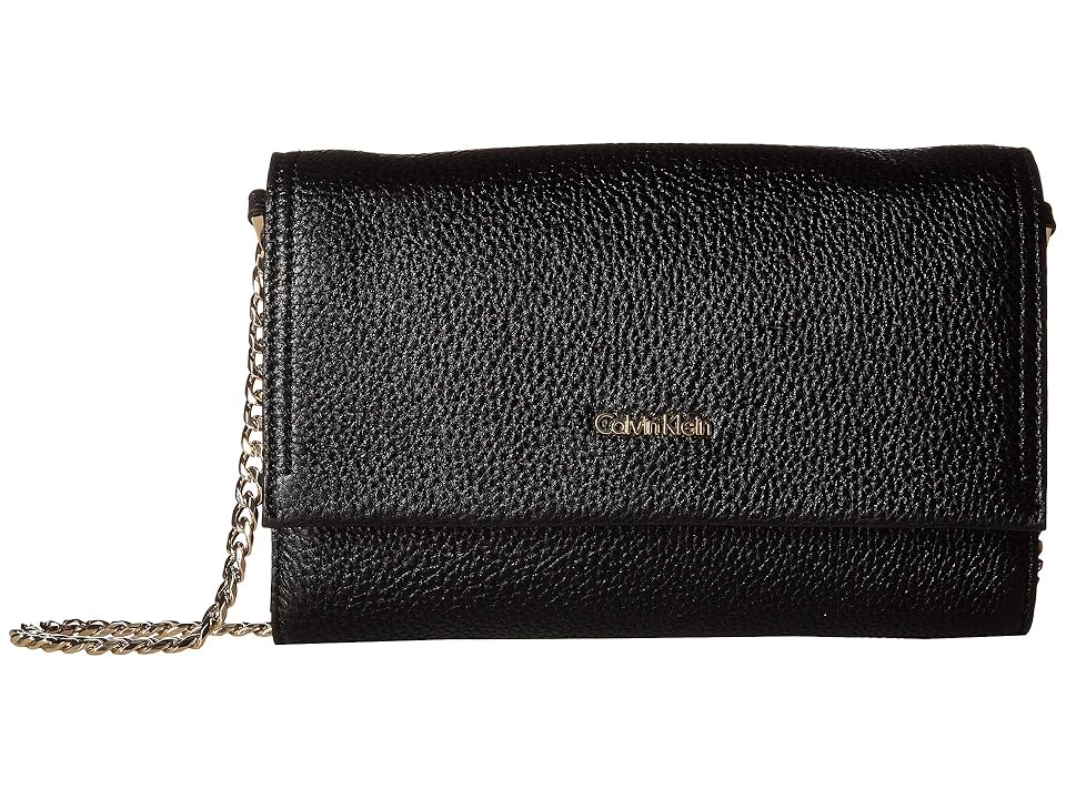 

Calvin Klein Pebble Leather Crossbody (Black/Gold) Cross Body Handbags
