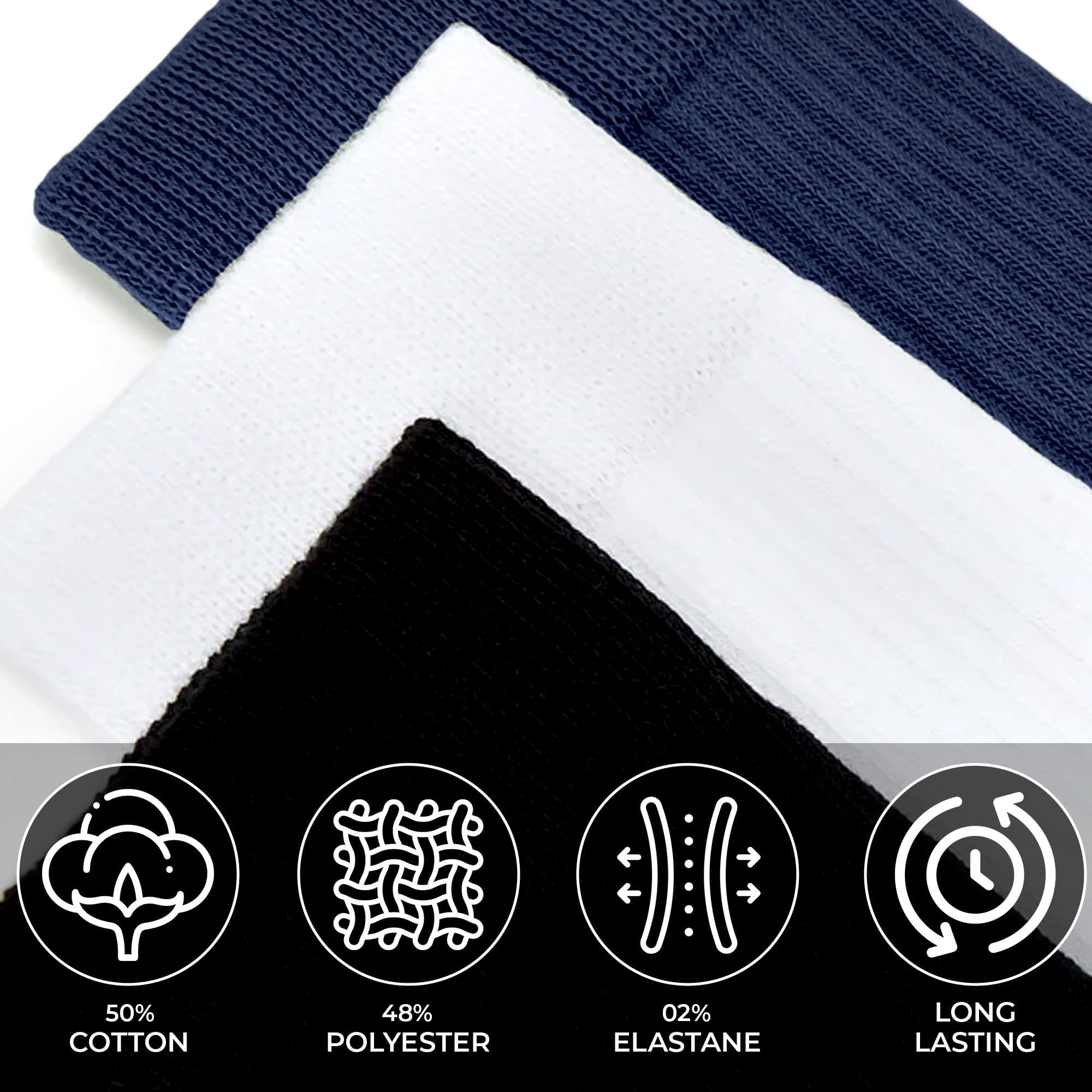 The Fancy Dress® Lot de 3 paires de chaussettes montantes unies pour fille - En coton riche - Couleurs unies - Bas uniformes longs pour enfants