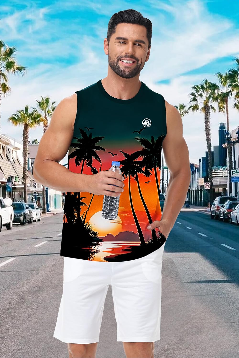 AOBUTE Mens Graphic Tank Tops Palm Tree Sleeveless Muscle Shirts Beach Hawaiian Tank - Image 2