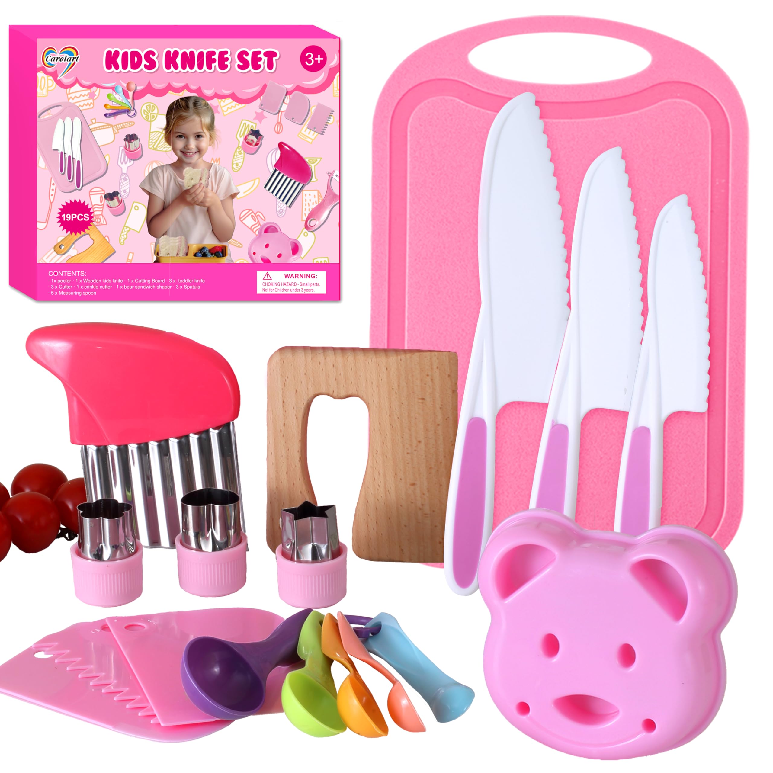 29 Pieces Kitchen Tools-Kids Cooking Sets Real-Toddler Knife Set for Real Cooking, Montessori Toys for 3+,Toddler Utensils with Safe Knives Crinkle Cutter Cutting Board