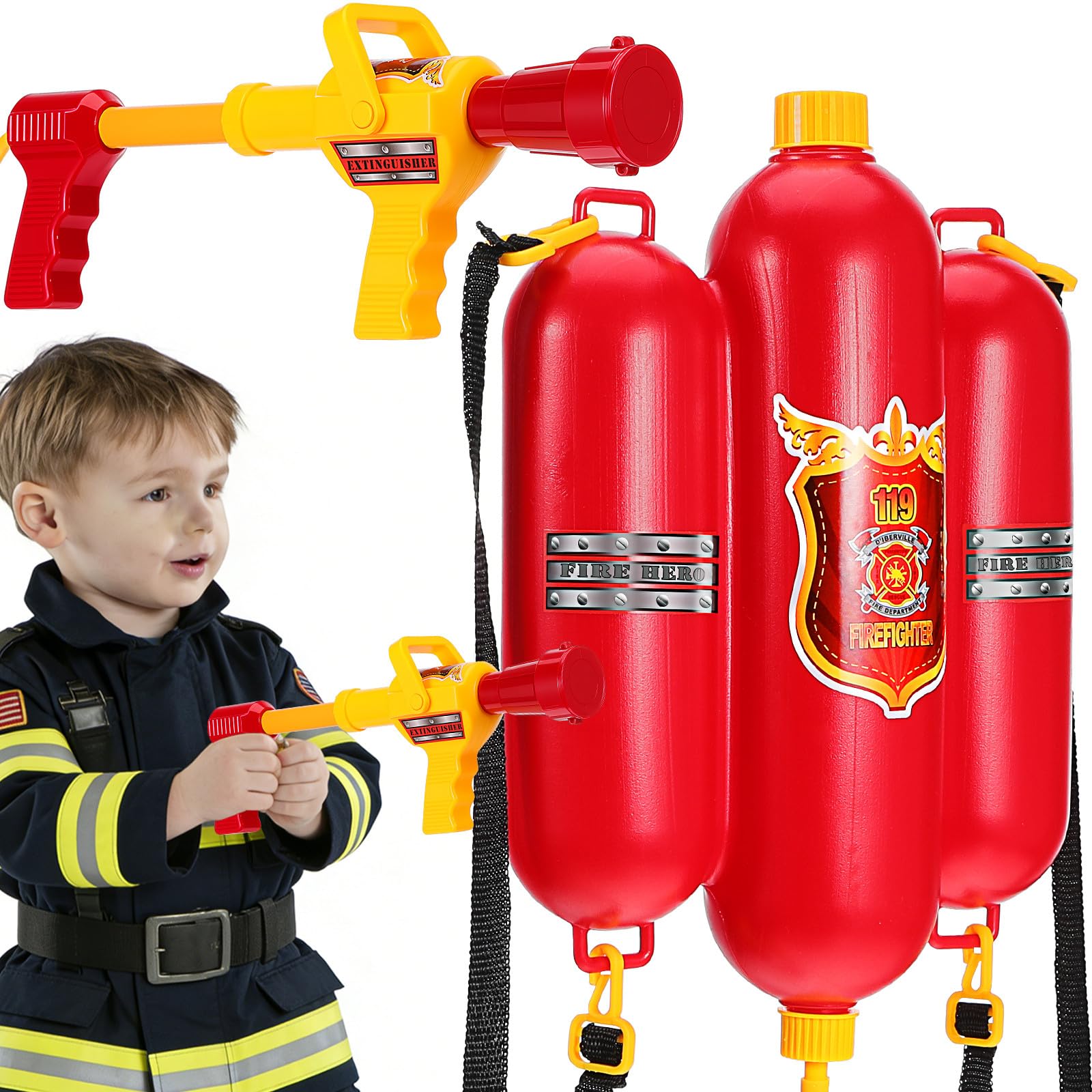 Kisangel Firefighter Backpack Water Sprayer Toy with Tank - Water Shooter for Kids, Outdoor Pool Beach & Bathtub Play Summer Toy