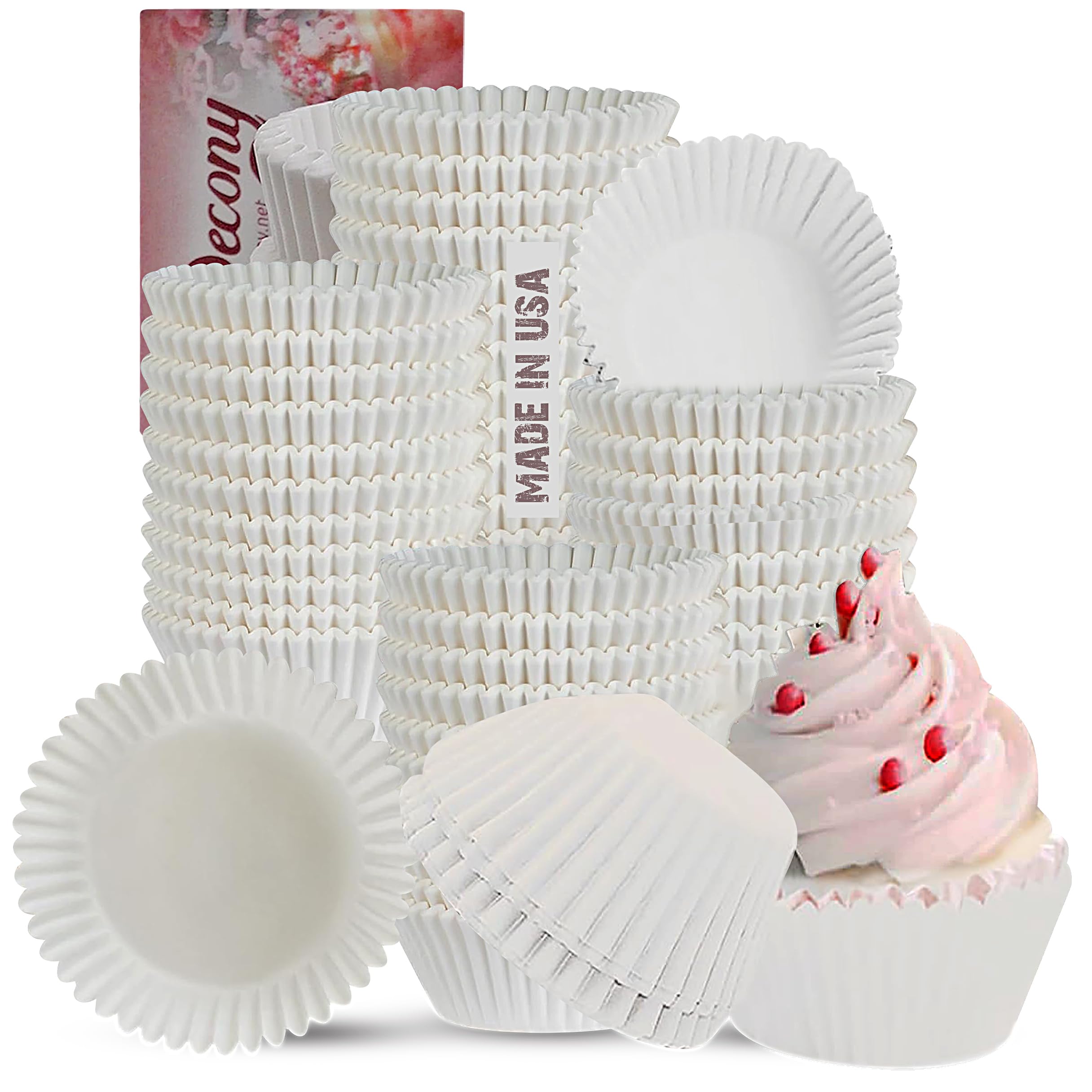White Standard Size Cupcake Paper Baking Cup Liners- 2'' x 1-1/4=4.5 -APPX. 2 PACK 500= 1000 PACK