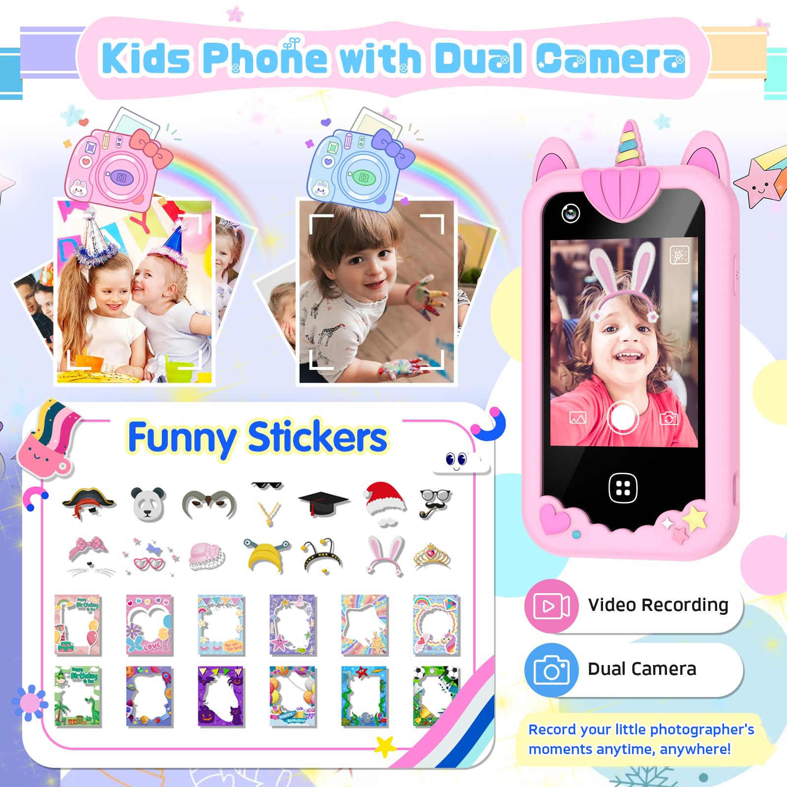 Kids Smart Phone for Girls Boys – Kids Cell Phone Toys Ages 3-10 with Touchscreen, Dual Camera, Music Player, 17 Games Toddler Learning Phone Birthday Gifts for 3 4 5 6 7 8 Years Old, 8GB Card, Pink