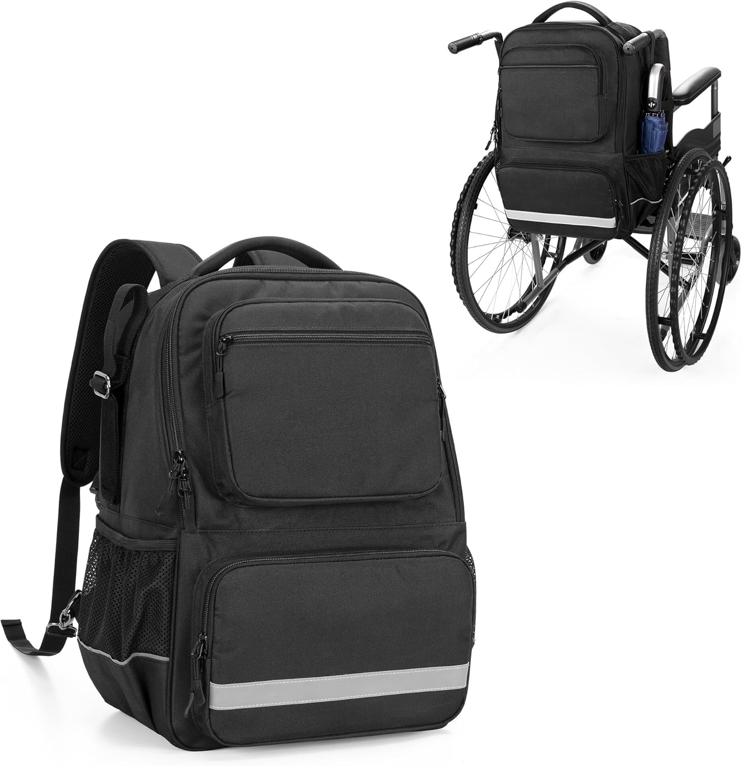 samdew Wheelchair Backpack, Wheelchair Bag for Back of Chair, Wheel Chair Basket to Hang on Back with Thermal Insulation Pocket, Electric Wheelchair Accessories Storage for Adults & Seniors, Bag only