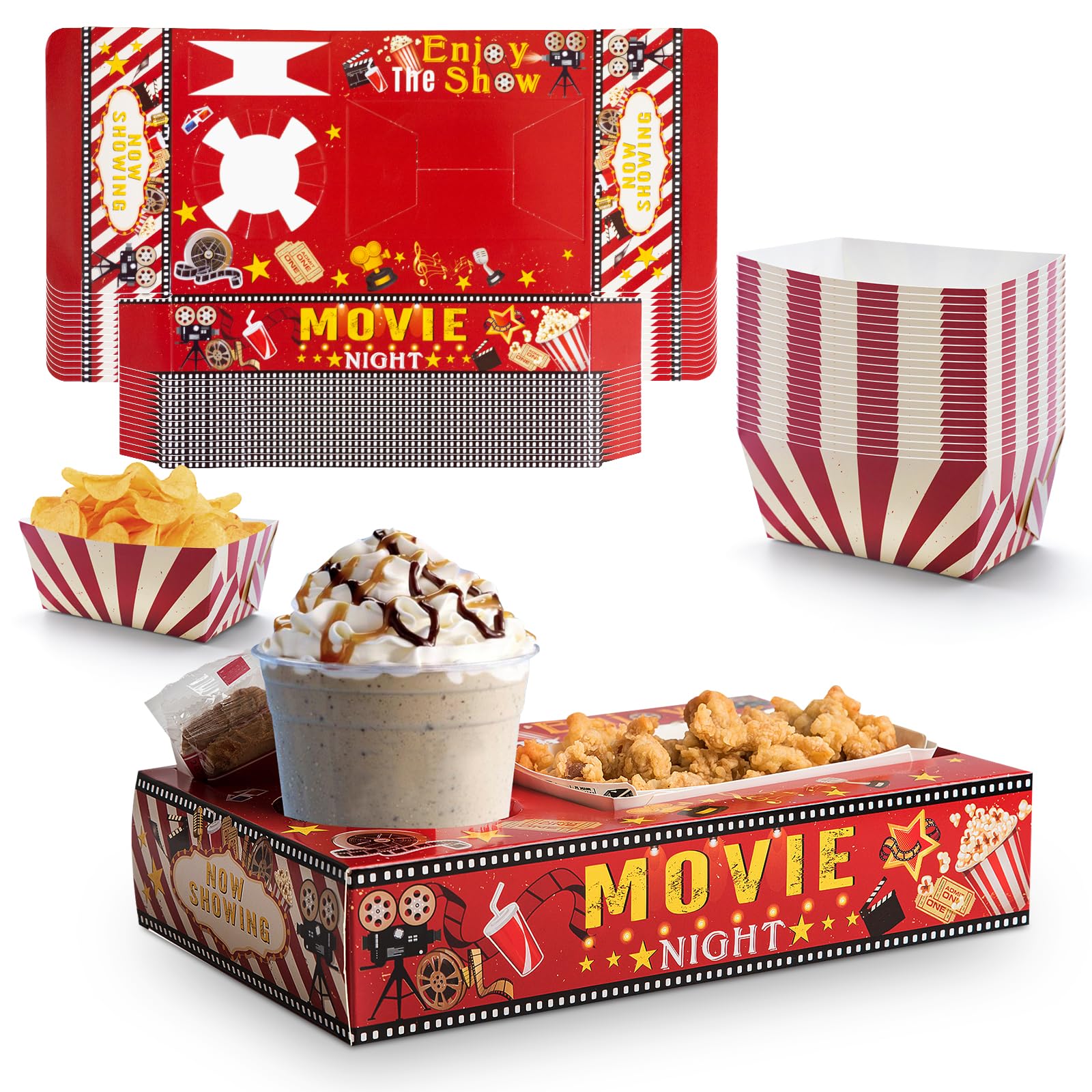 12 Boîtes à Popcorn Movie Night – Petites Fournitures Soirée Cinéma, Fête Thème Film, Anniversaire Hollywood, Faciles à Monter