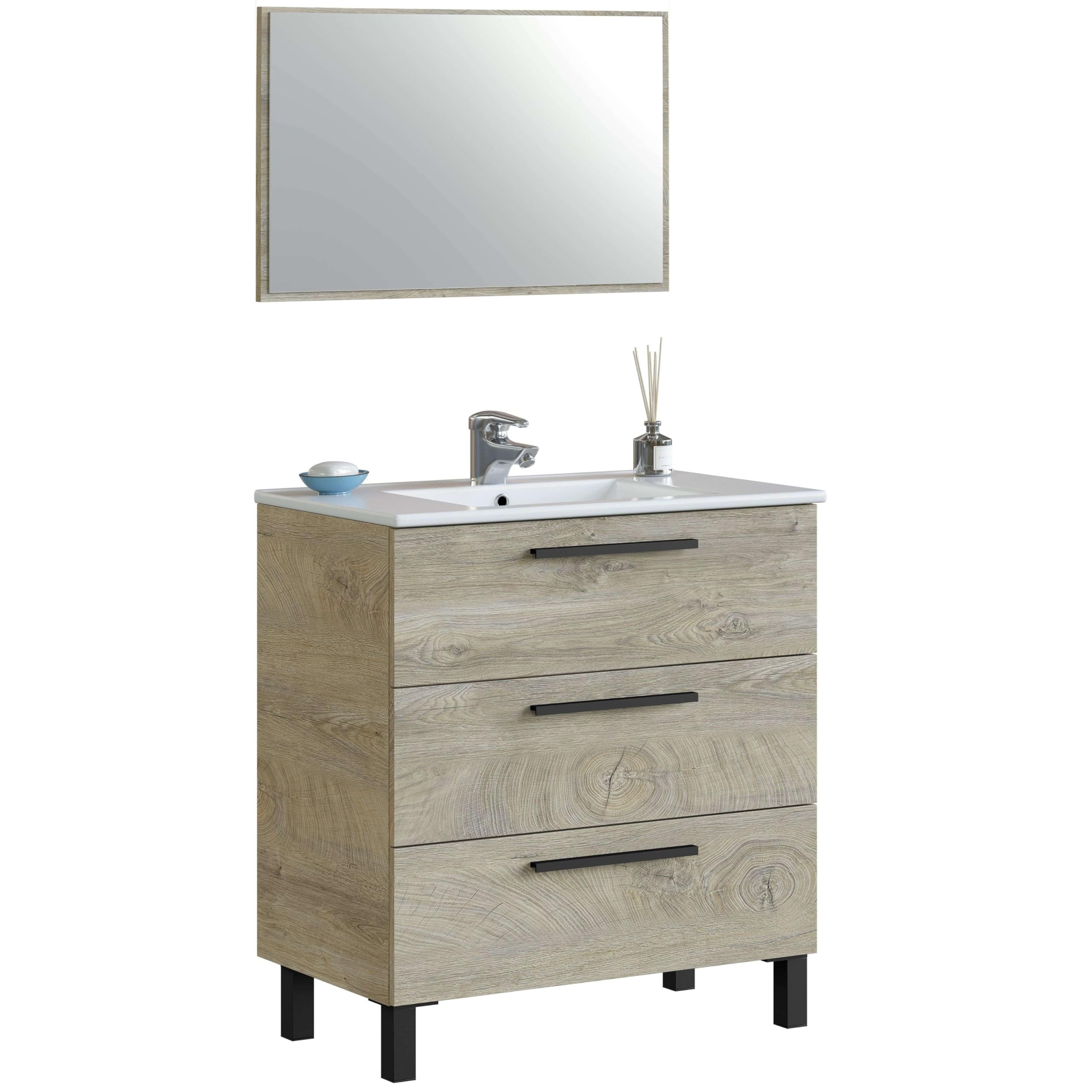 ARKITMOBEL Mueble de Baño con 3 Cajones y Espejo – Athena, Roble Alaska