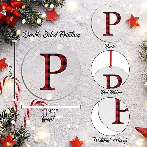 Miniatura 3 de Adornos de Navidad personalizados con monograma personalizado letra P inicial para árbol de Navidad, decoraciones de árbol de Navidad, a cuadros