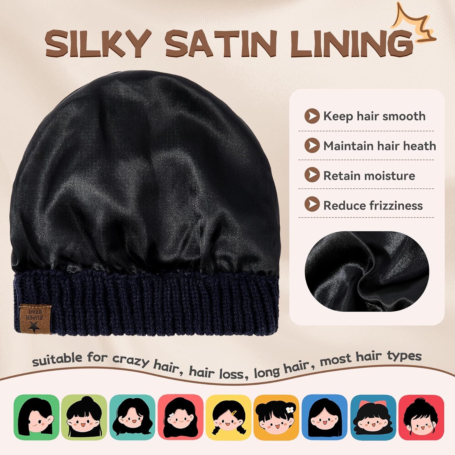 Zando 3 Pack Satin Lined Baby Girl Boys Toddler Winter Hat Infant Beanie Warm Soft Cable Knit Hat Silk Lined Outdoors - Image 3