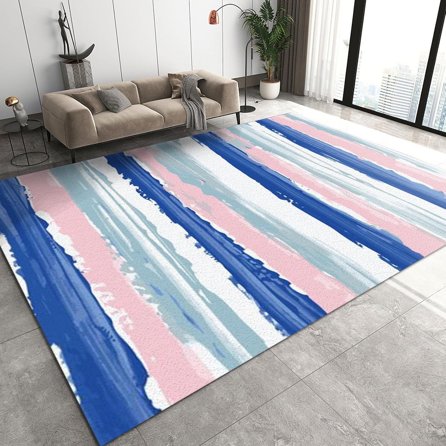 Tapis de chambre à coucher 90x150cm imprimé 3D à rayures abstraites et antidérapant