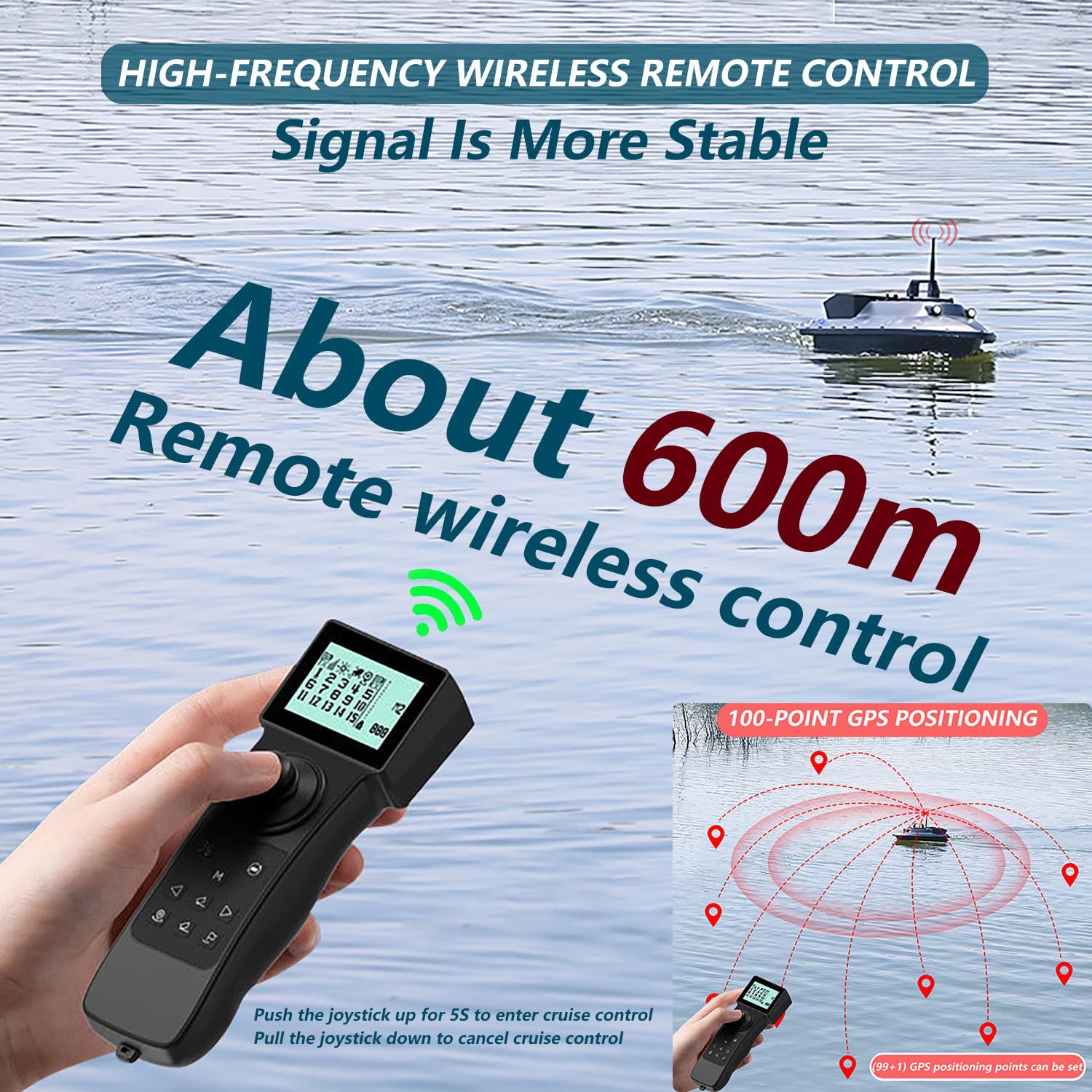 Barco de pesca RC de 12 V y 600 m, con cebo y liberación de cebo/GPS, capacidad de carga de 340 kg, motor dual y dos baterías de 28 000 mAh | Posicionamiento de 100 puntos, ideal para pescadores exp