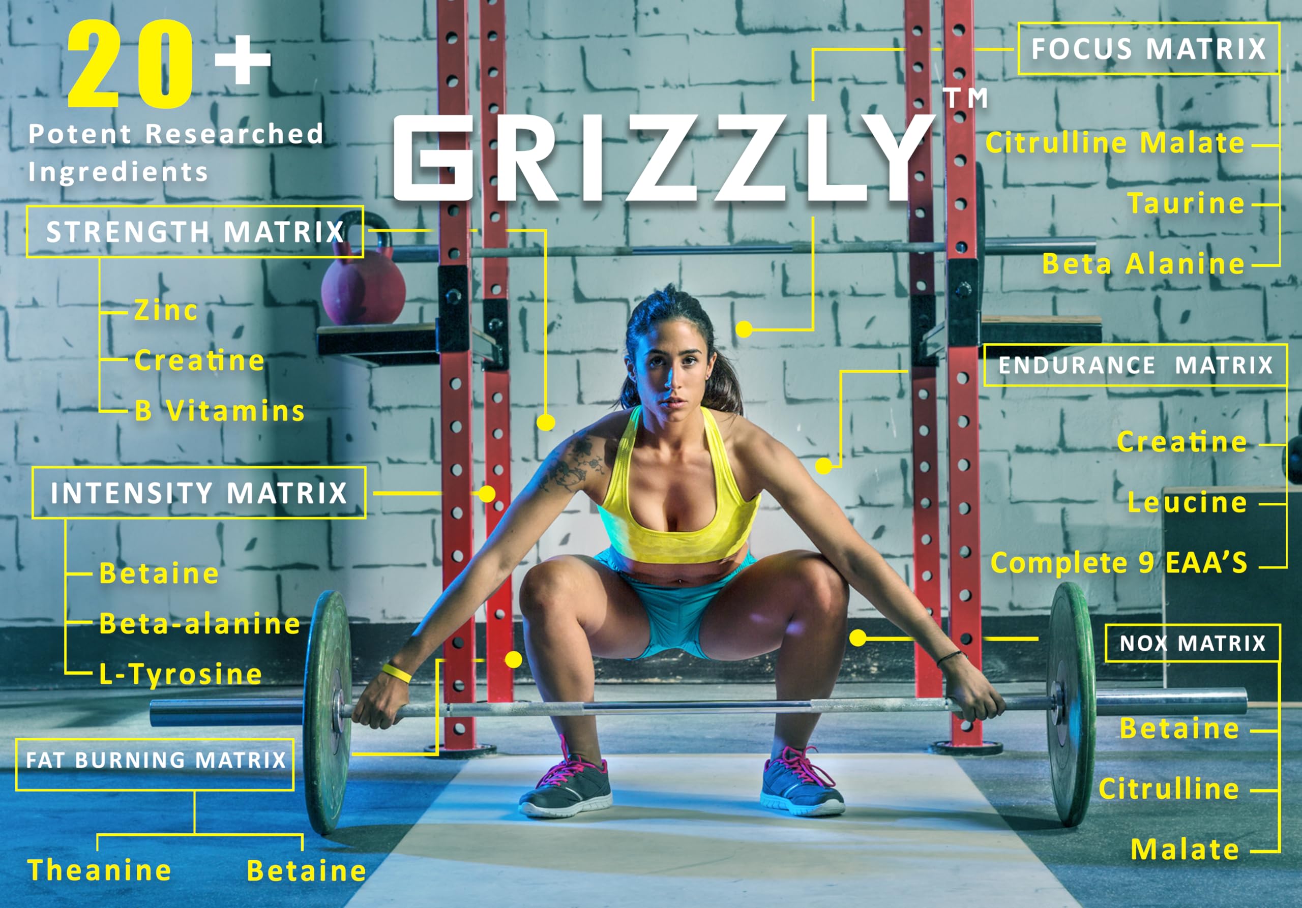 Grizzly Nutrition Night Hawk No Caffeine Pre Workout Powder, Stimulant-Free Energy, Focus & Muscle Pump with L-Citrulline, Creatine, 460g Pack, Fresh Lime, with 30g Energy Caffeine Pack 1