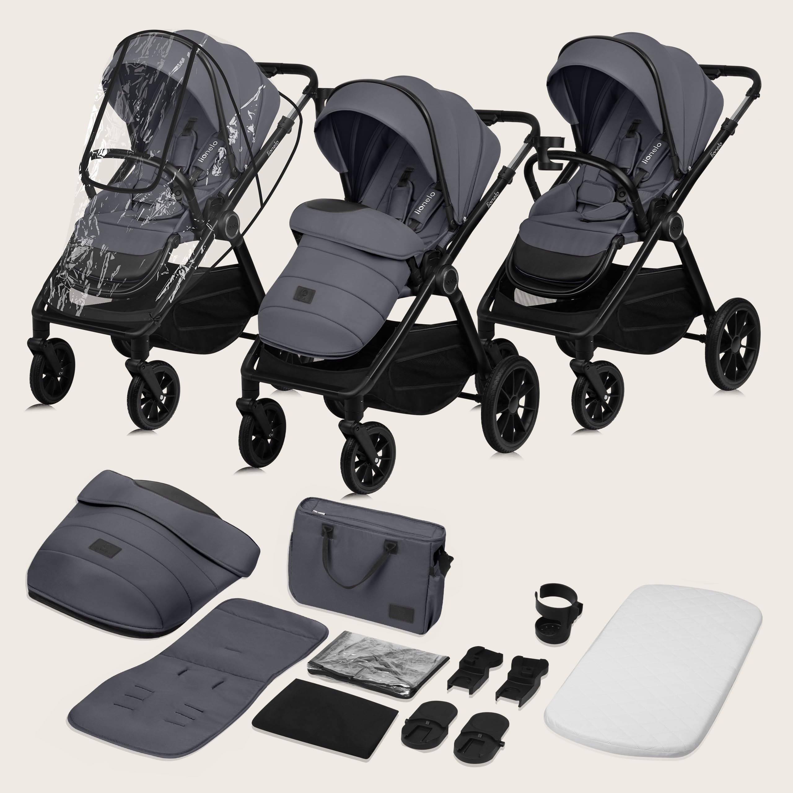LIONELO LAYLA 2 w 1 Wózek Spacerowy Dziecięcy 0-48 miesięcy do 22 kg Gondola do 9 kg, Regulacja Oparcia i Podnóżka, AiryDots, Obrotowe Koła PU 360° Pełna Amortyzacja Budka XXL