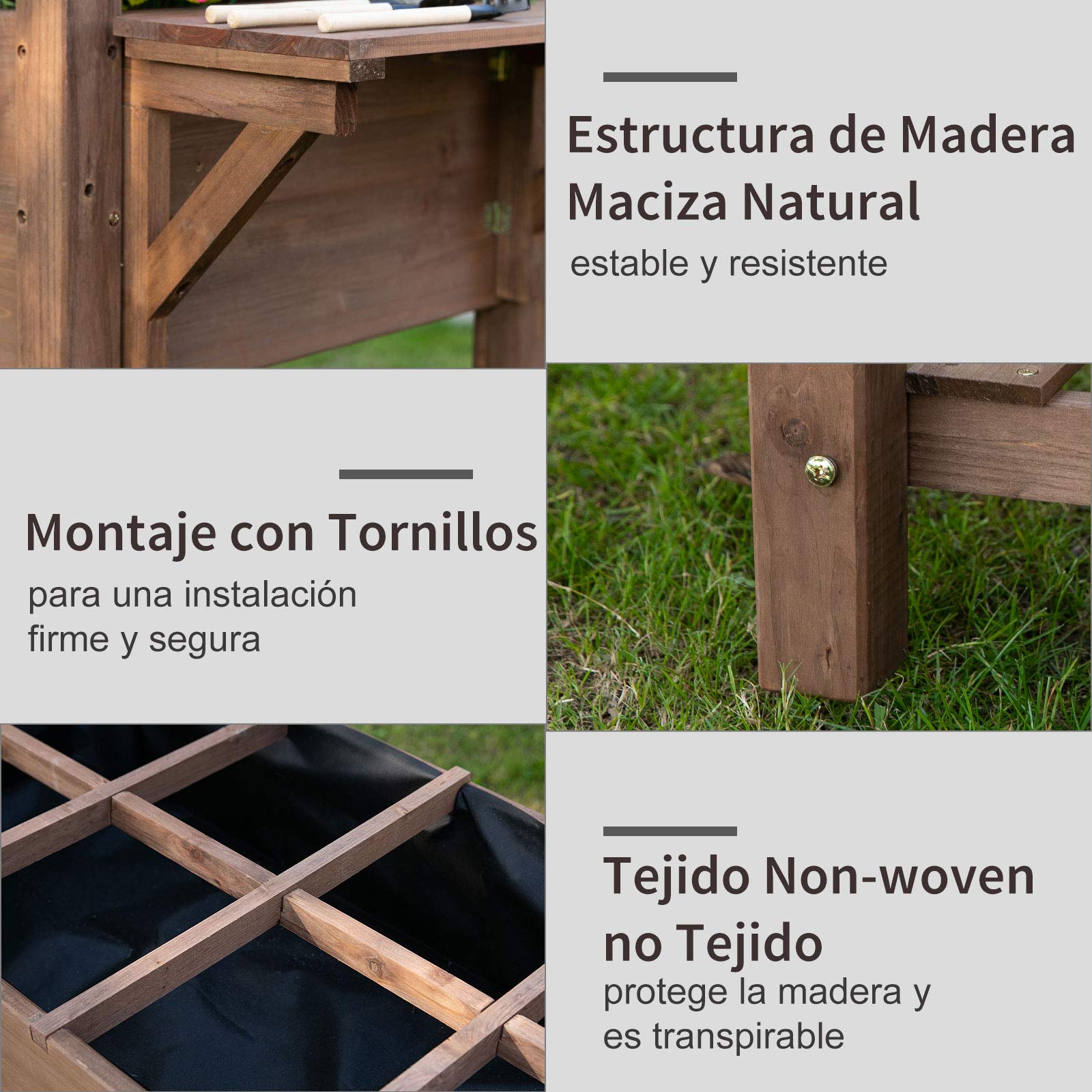 Outsunny Huerto Urbano con Estantes Jardinera Elevada de Madera Maciza para Cultivo Flores Verduras Hierbas 123x54x80 cm Marrón