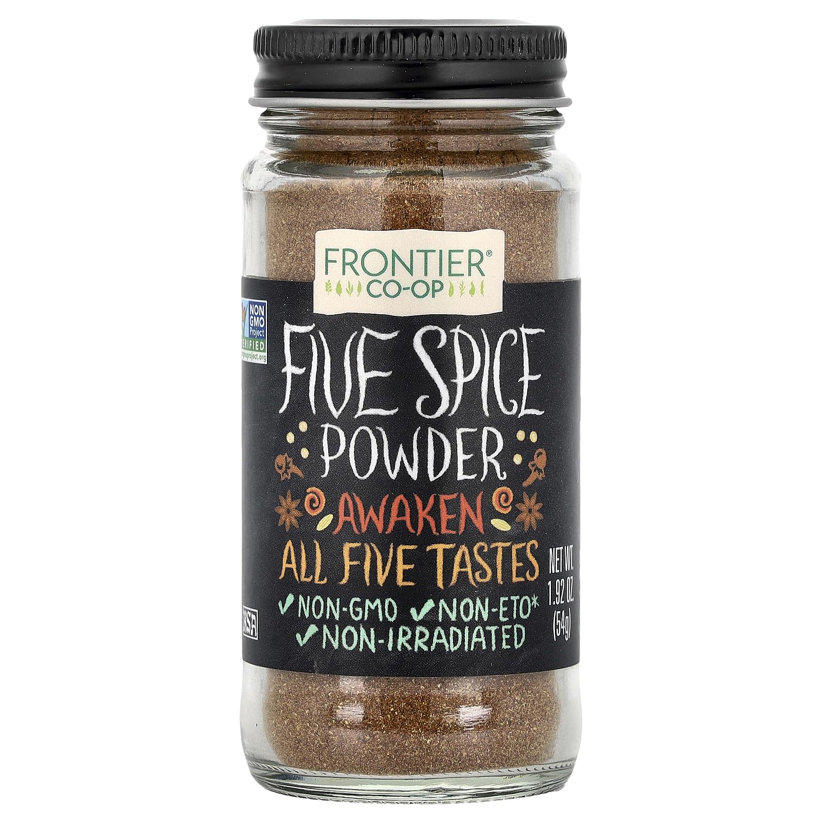 Frontier Co-op Five Spice Seasoning, 1.92 Ounce, Cinnamon, Fennel Seed, Cloves, Star Anise & White Pepper, Non GMO, Kosher