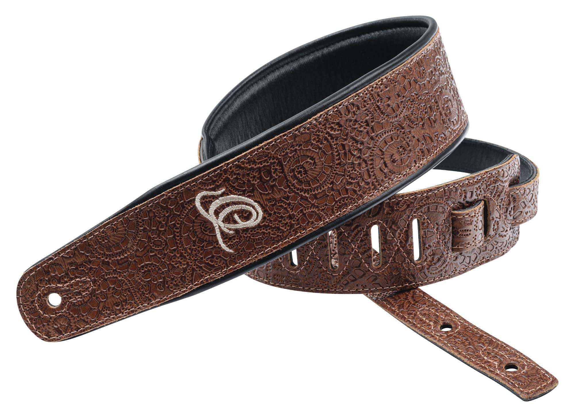 Ortega Guitars Adjustable Guitar Strap, Acoustic Guitar / Bass, Electric Guitar / Bass, Byzantine Series, Genuine Leather