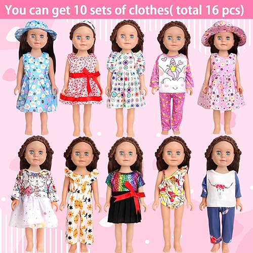 Miniatura 2 de 10 conjuntos de ropa para muñecas de 18 pulgadas, incluye vestidos y conjuntos para muñecas tipo American Doll, regalos de cumpleaños para niñas y
