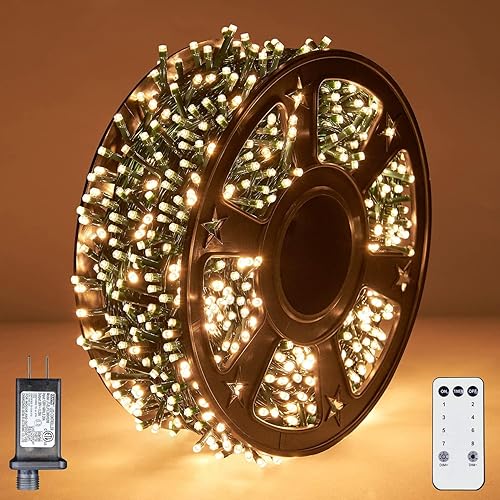 Miniatura 13 de [4 unidades] Luces de Navidad para exteriores de 330 pies, 1000 luces LED con carrete, 8 modos y control remoto temporizador, certificación UL,