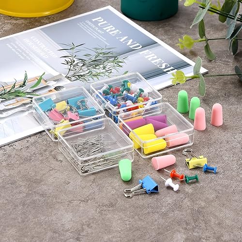 Miniatura 7 de Pequeña caja de acrílico transparente, paquete de 6 recipientes cuadrados de plástico transparente de 2.4 x 2.4 x 0.79 pulgadas con tapa para