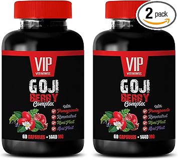 antioxidant supplement - GOJI BERRY COMPLEX - WITH POMEGRANATE, RESVERATROL, NONI, ACAI - Pomegranate vitamin e for skin - antioxidant nutritional supplements - antioxidants vitamins - 2 Bot 120 Caps