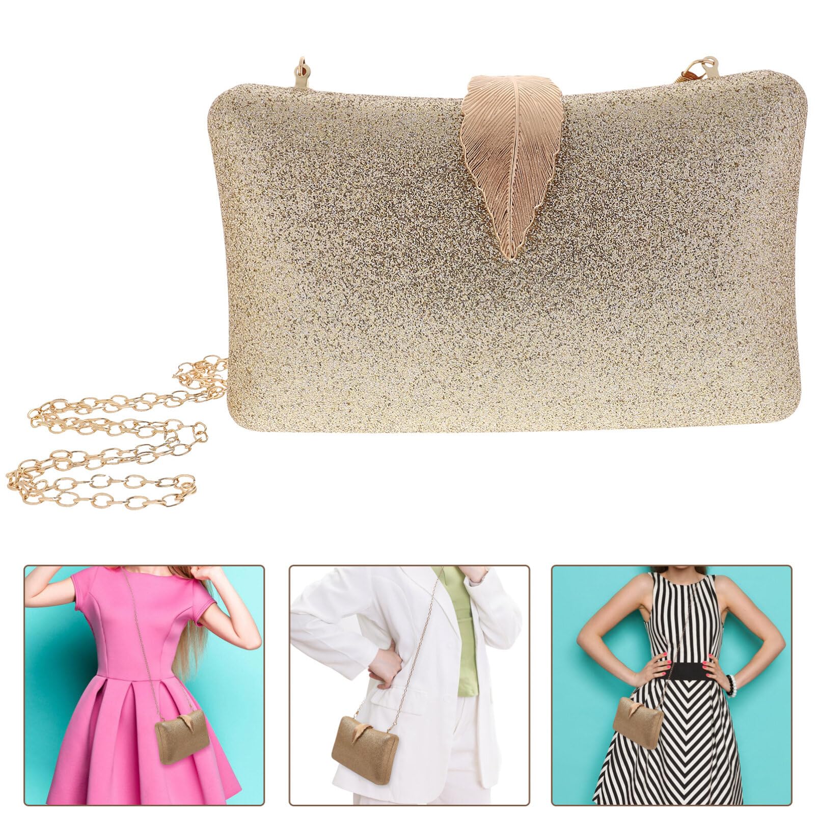 Holibanna Brillante Fiesta Banquete Bolso Bolso De Noche Con Cadena Hoja De Moda Bolso Bolsos Para Las Mujeres Crossbody Bolso De Boda Bolsos De Embrague Para Mujer Bolso De Embrague Bolso