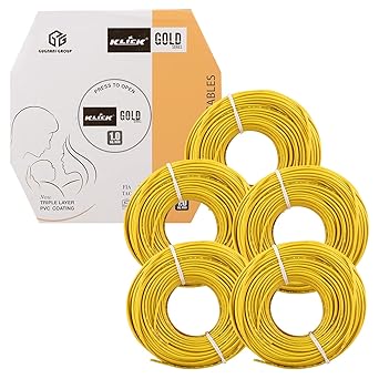 KLICK Copper Wire with Triple Layer PVC Coating & Unilay Bunching, Single Core Unsheathed Flexible Electric Cable for Domestic & Industrial Connections Gold Series (1.0 mm, 90m Long, Yellow, 5 Pcs)