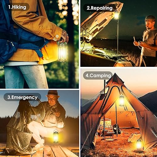 Miniatura 6 de Linterna de campamento recargable, 3 modos de luces de campamento regulables, 3200 mA de batería de alta capacidad, linterna de huracán, IPX4