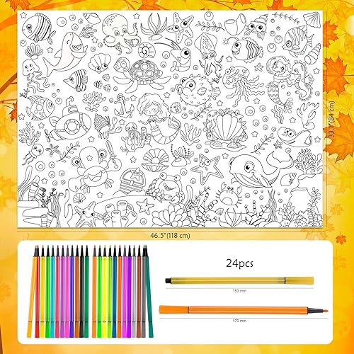 Miniatura 4 de HOWAF Póster para colorear jumbo con 24 (12 colores) de Hello Fall para colorear, pancarta gigante de otoño, hojas de arce y calabaza de otoño,