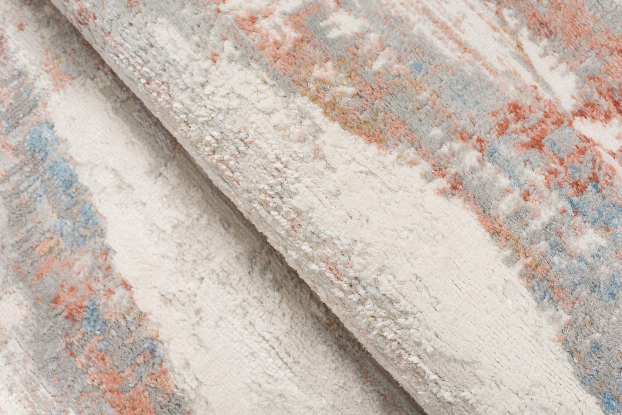 TAPISO Valley Tapis Poil Court Moderne Vintage Saumon Bleu Crème Gris Moucheté Motif Abstrait Tapis Salon Chambre Adulte Salle à Manger Bureau Oeko-TEX Résistant 80 x 150 cm