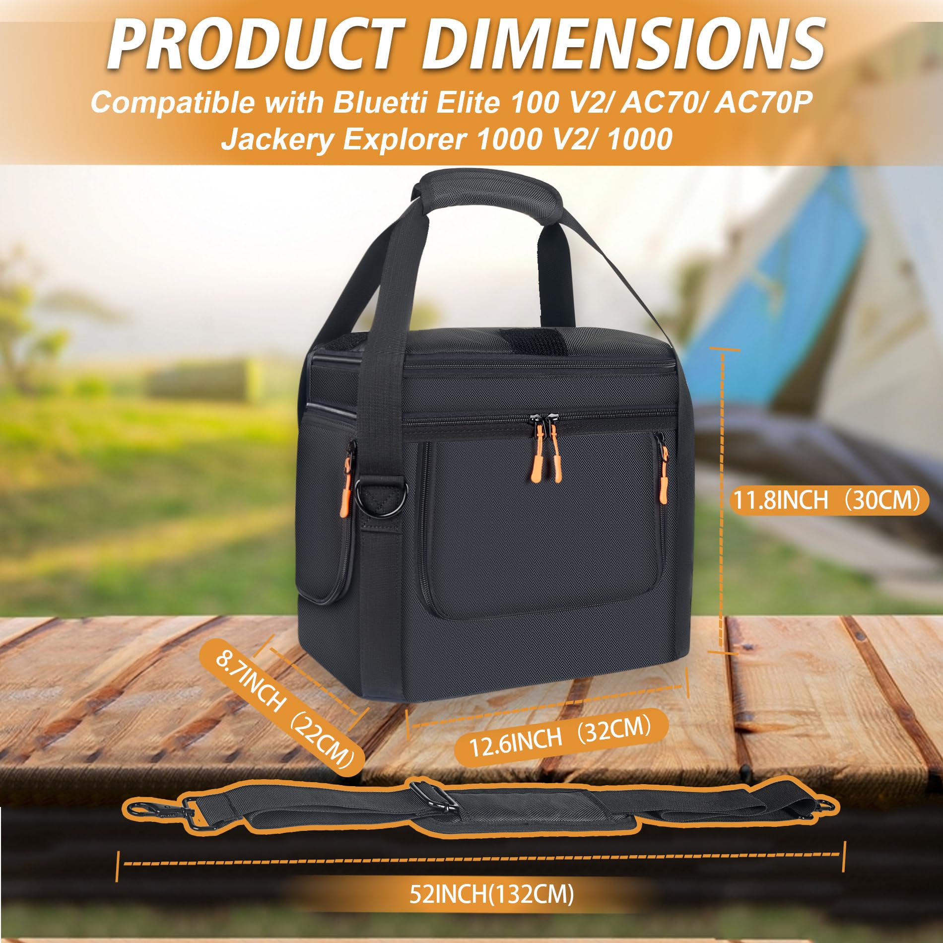 Portable Carrying Bag Compatible with BLUETTI Elite 100 V2/AC70/AC70P& Jackery Explorer 1000 V2/1000，Power Station Storage Case for Accessories & Solar Generator，Adjustable Shoulder Strap（Only Bag） - 3